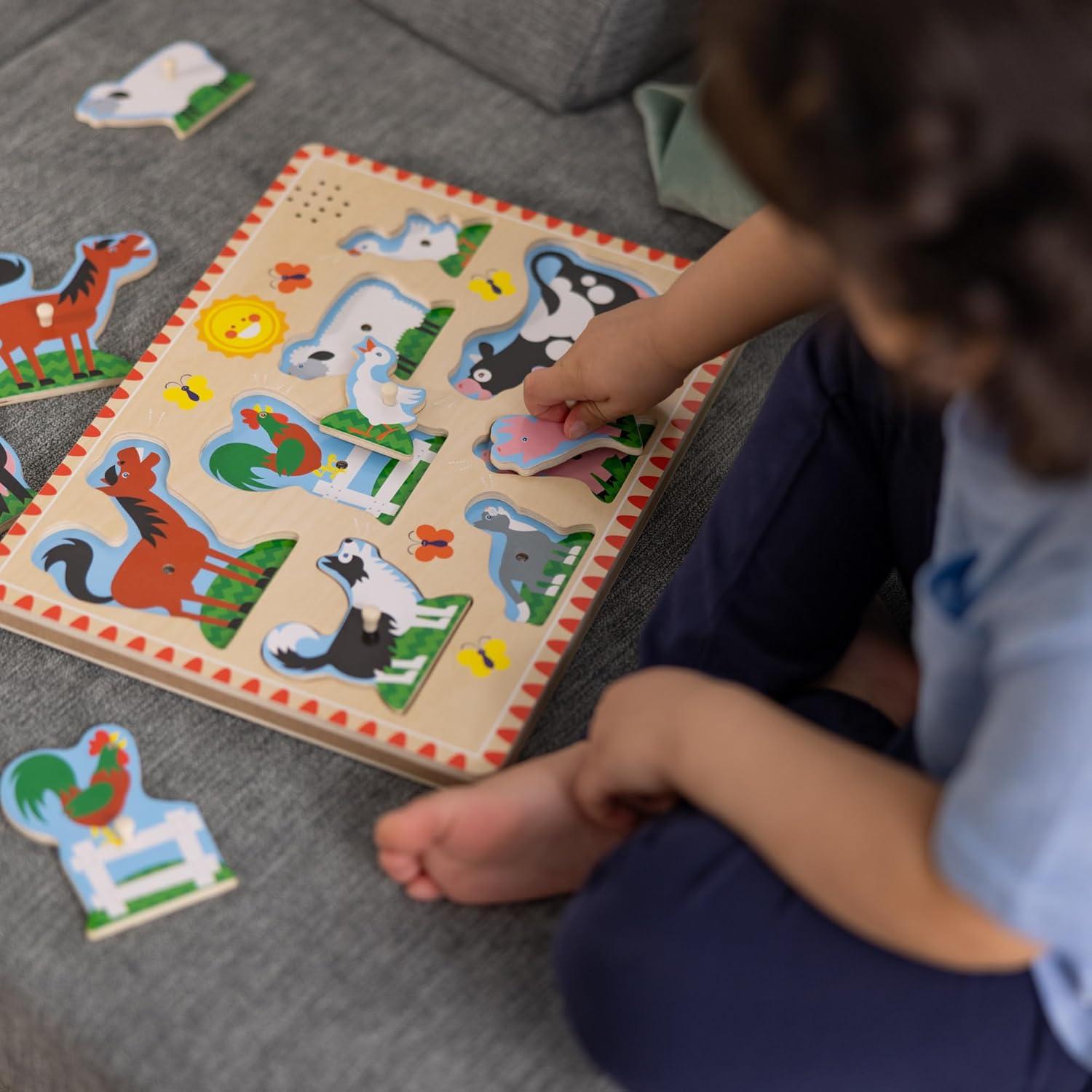 imageMelissa ampamp Doug Farm Animals Sound Puzzle  Wooden Peg Puzzle with Sound Effects 8 pcsFarm Animals