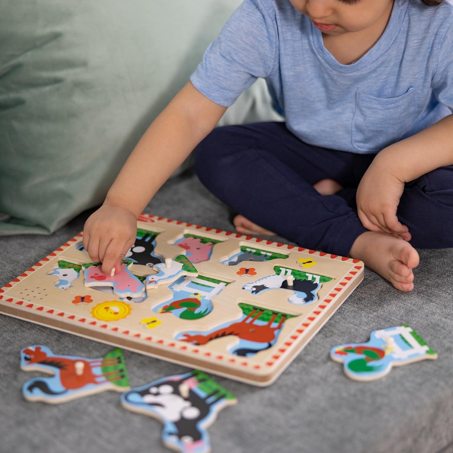 imageMelissa ampamp Doug Farm Animals Sound Puzzle  Wooden Peg Puzzle with Sound Effects 8 pcsFarm Animals