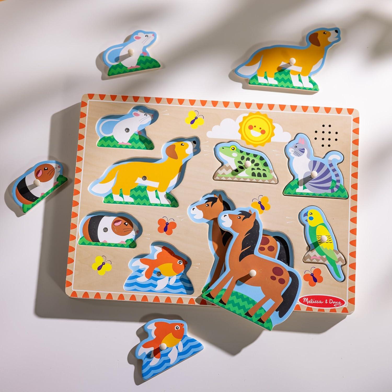 imageMelissa ampamp Doug Farm Animals Sound Puzzle  Wooden Peg Puzzle with Sound Effects 8 pcsPets