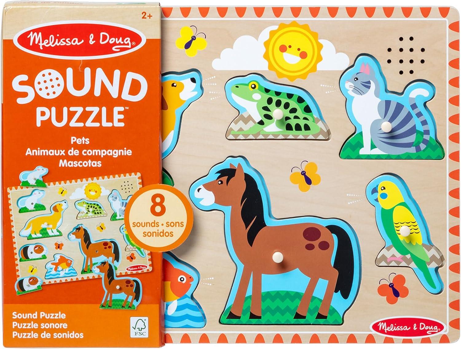 imageMelissa ampamp Doug Farm Animals Sound Puzzle  Wooden Peg Puzzle with Sound Effects 8 pcsPets