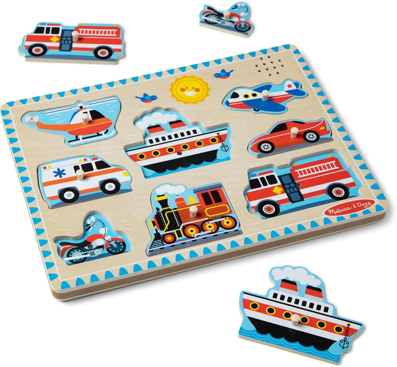 imageMelissa ampamp Doug Farm Animals Sound Puzzle  Wooden Peg Puzzle with Sound Effects 8 pcsVehicles