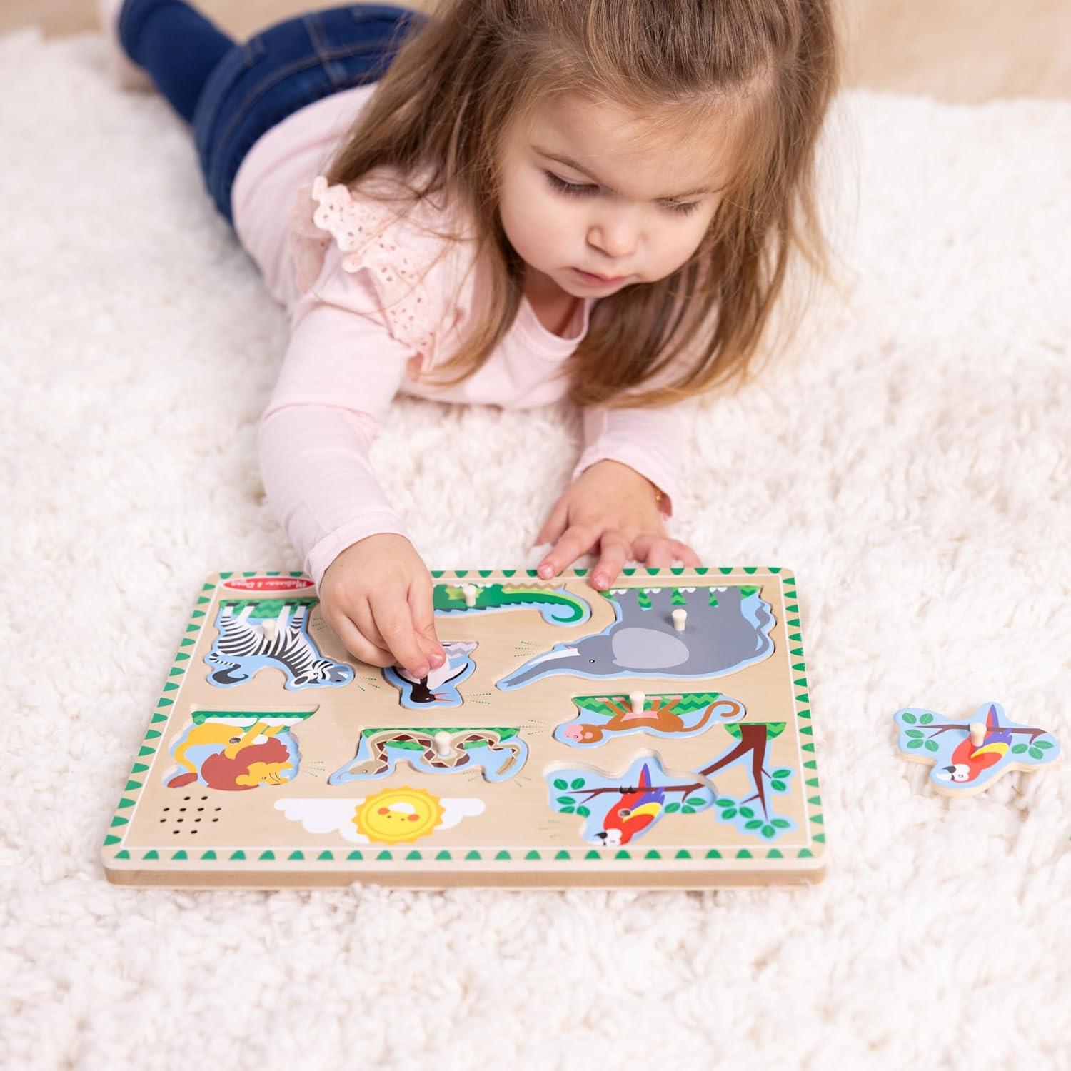 imageMelissa ampamp Doug Farm Animals Sound Puzzle  Wooden Peg Puzzle with Sound Effects 8 pcsZoo Animals