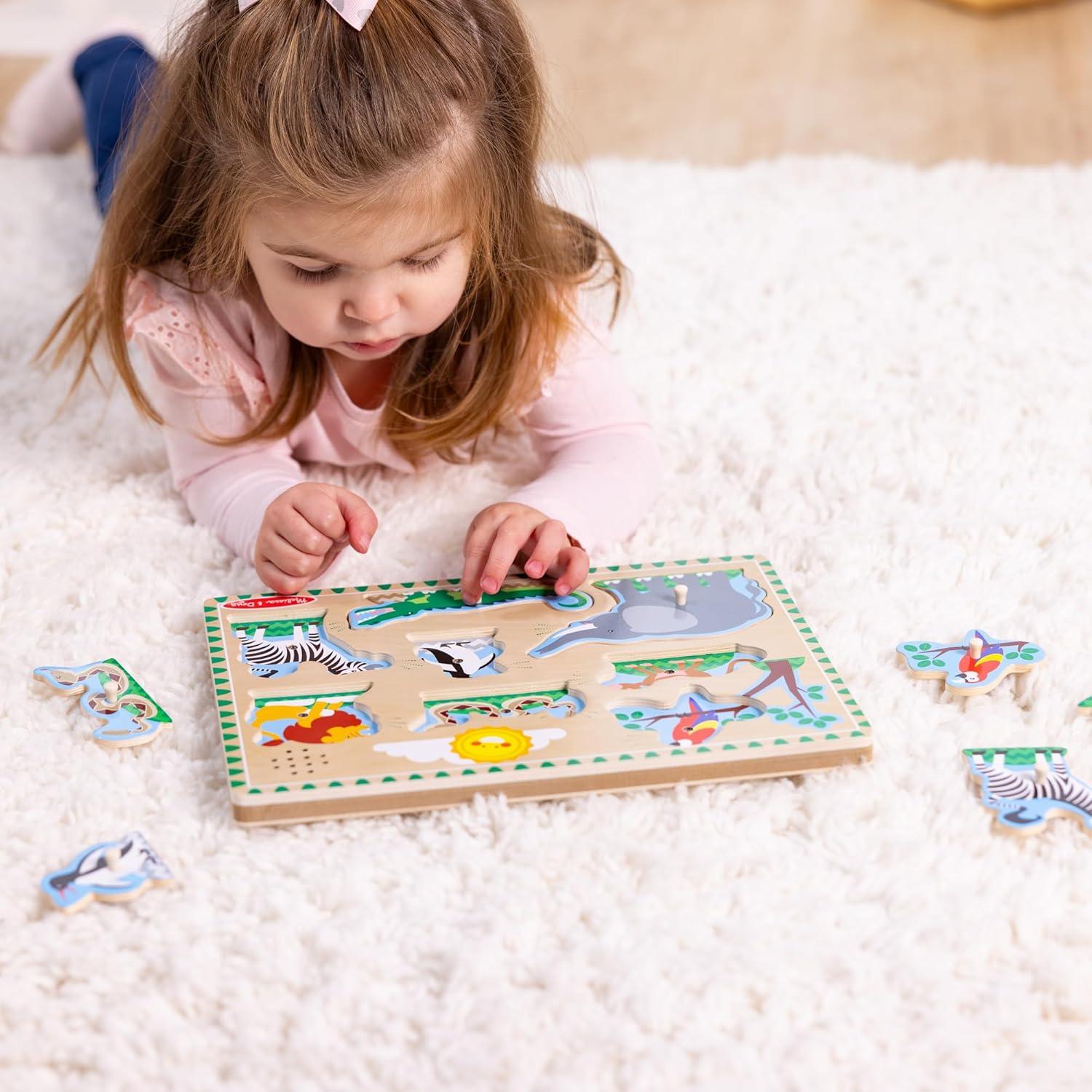 imageMelissa ampamp Doug Farm Animals Sound Puzzle  Wooden Peg Puzzle with Sound Effects 8 pcsZoo Animals