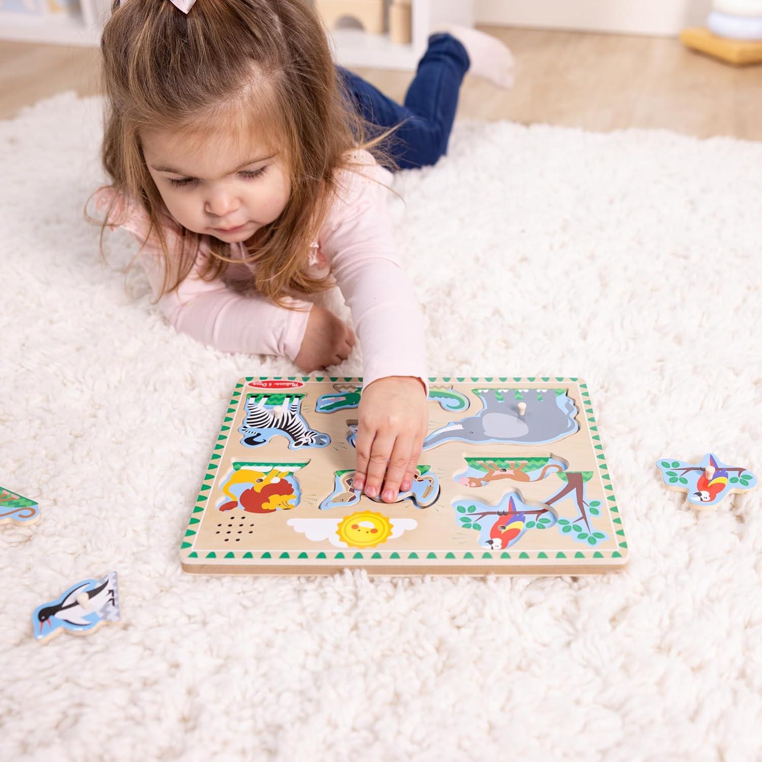 imageMelissa ampamp Doug Farm Animals Sound Puzzle  Wooden Peg Puzzle with Sound Effects 8 pcsZoo Animals