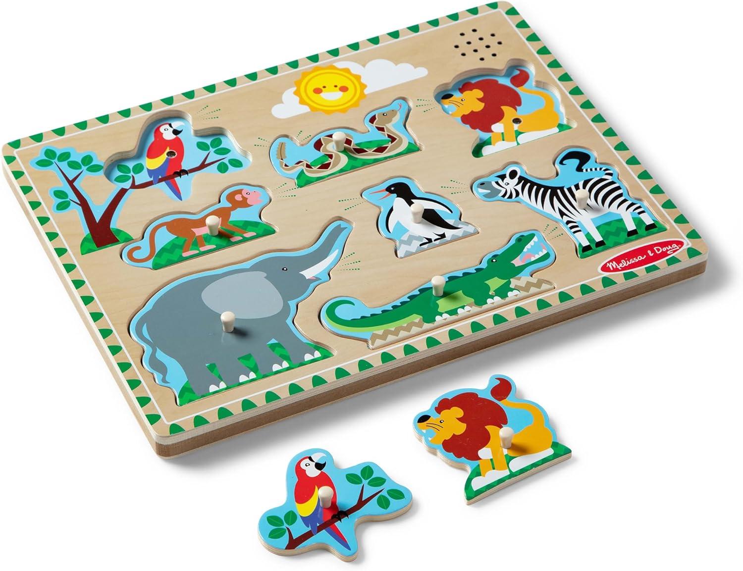 imageMelissa ampamp Doug Farm Animals Sound Puzzle  Wooden Peg Puzzle with Sound Effects 8 pcsZoo Animals