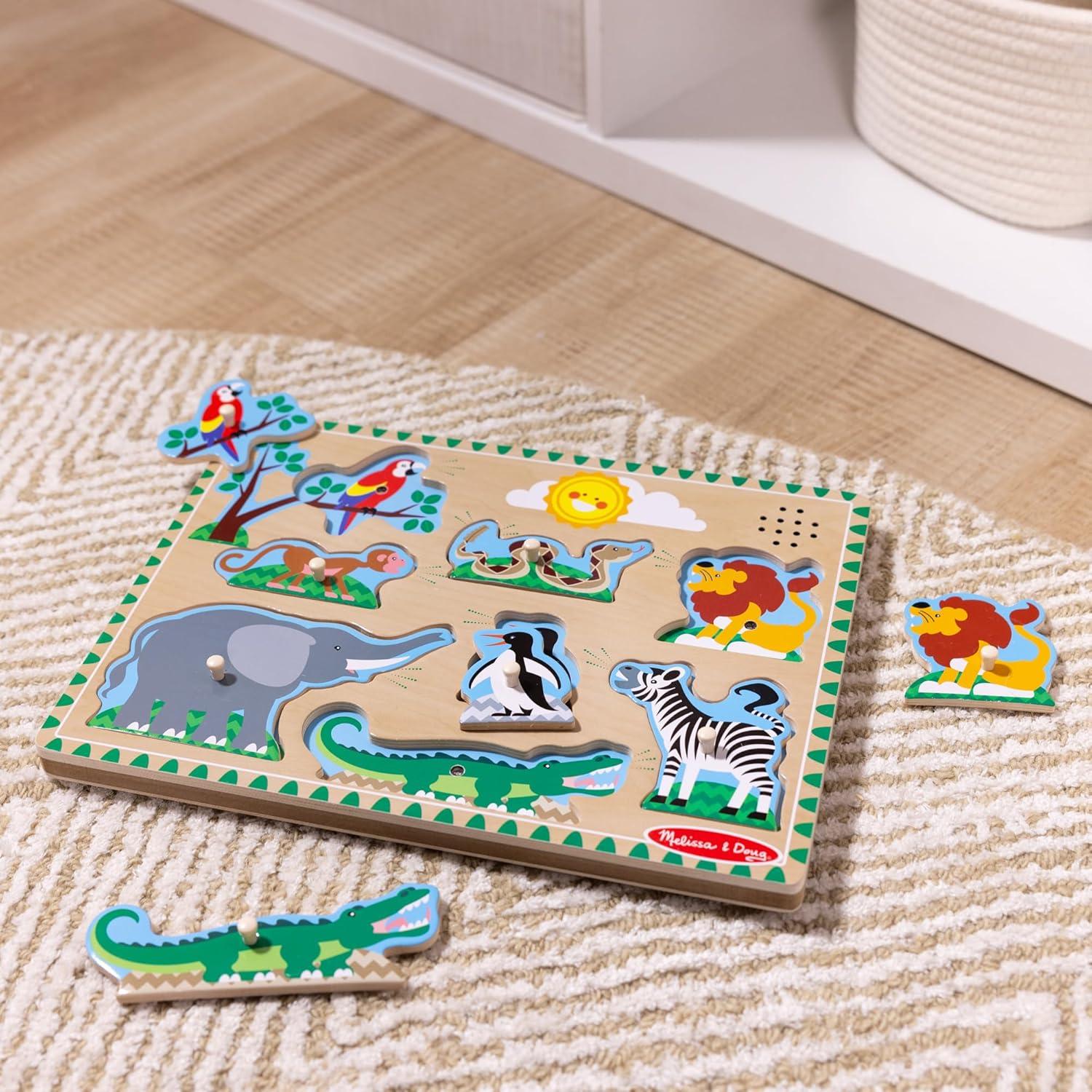 imageMelissa ampamp Doug Farm Animals Sound Puzzle  Wooden Peg Puzzle with Sound Effects 8 pcsZoo Animals