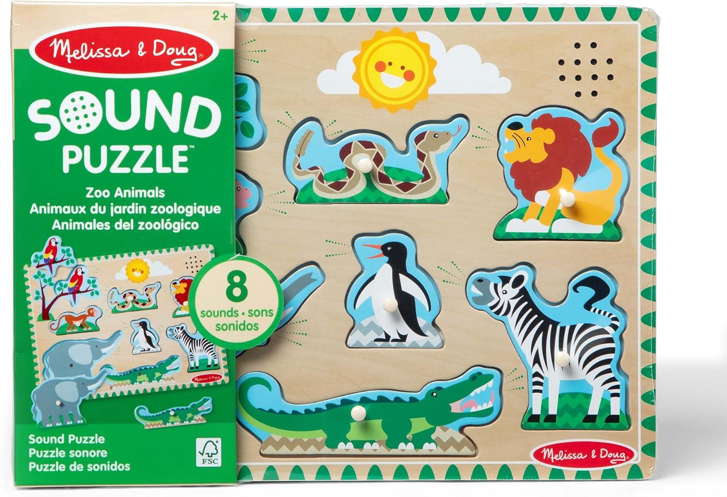imageMelissa ampamp Doug Farm Animals Sound Puzzle  Wooden Peg Puzzle with Sound Effects 8 pcsZoo Animals