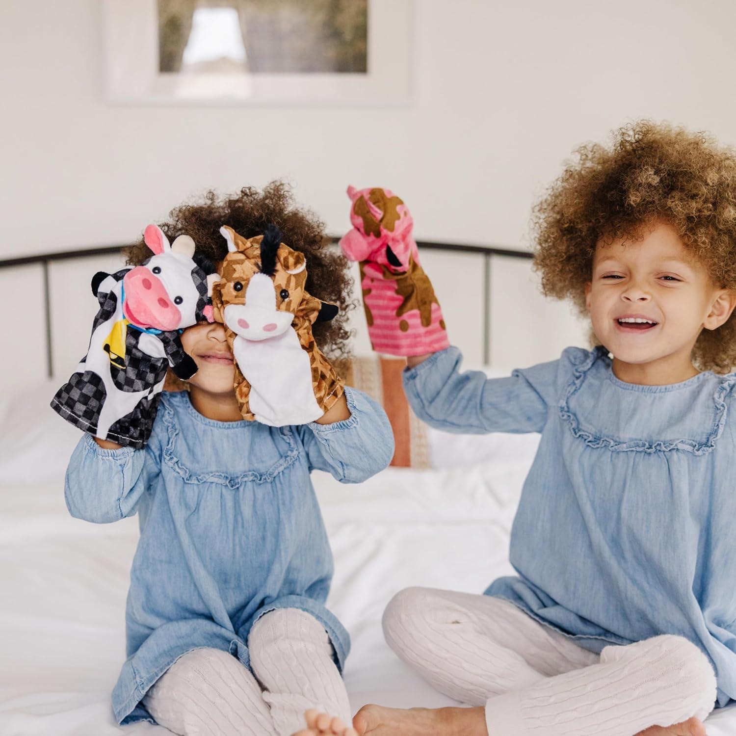 imageMelissa ampamp Doug Farm Friends Hand Puppets Set of 4  Cow Horse Sheep and Pig