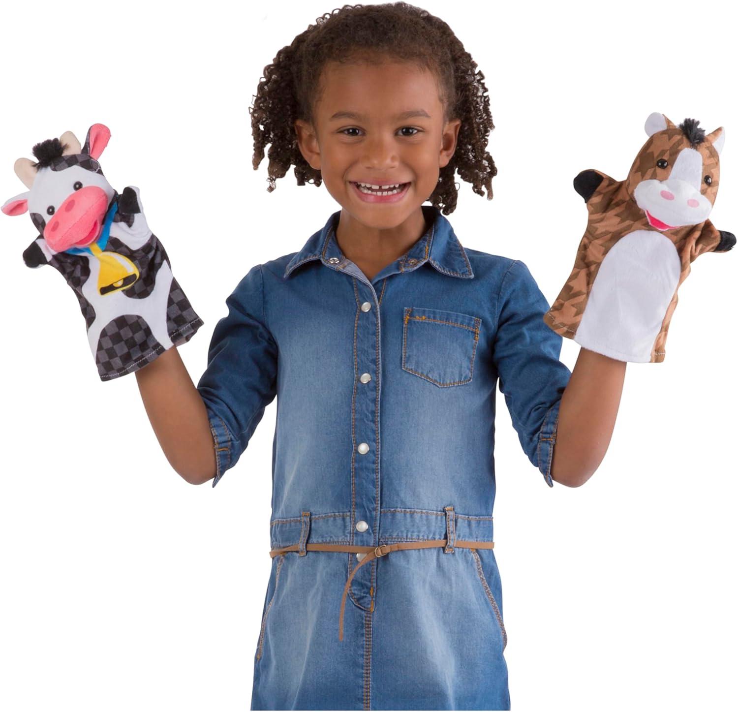 imageMelissa ampamp Doug Farm Friends Hand Puppets Set of 4  Cow Horse Sheep and Pig