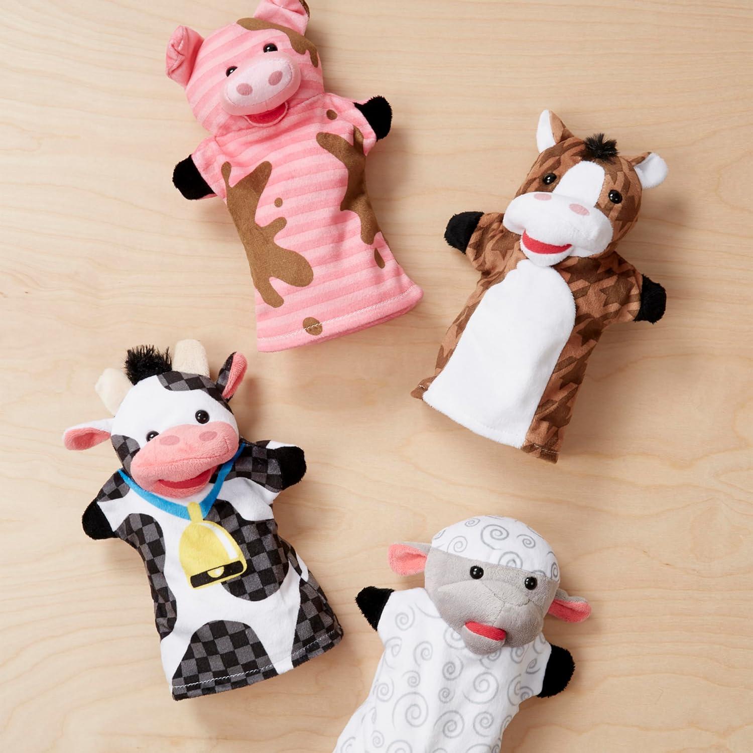 imageMelissa ampamp Doug Farm Friends Hand Puppets Set of 4  Cow Horse Sheep and Pig