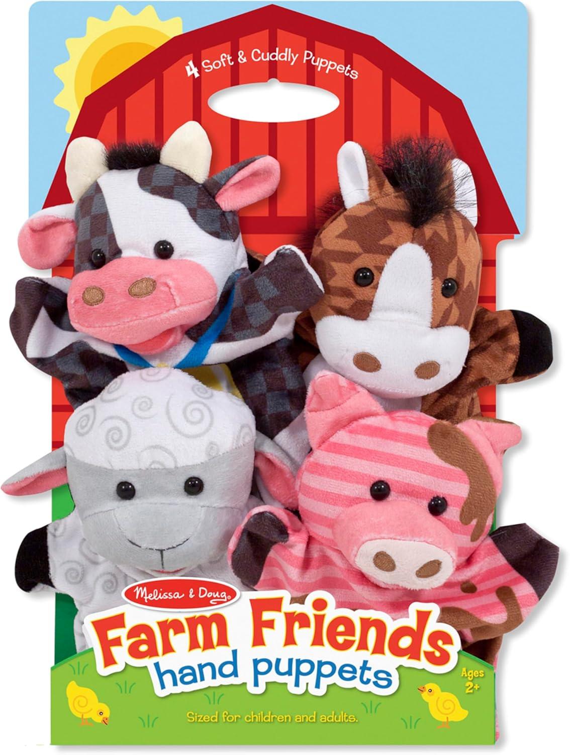 imageMelissa ampamp Doug Farm Friends Hand Puppets Set of 4  Cow Horse Sheep and Pig