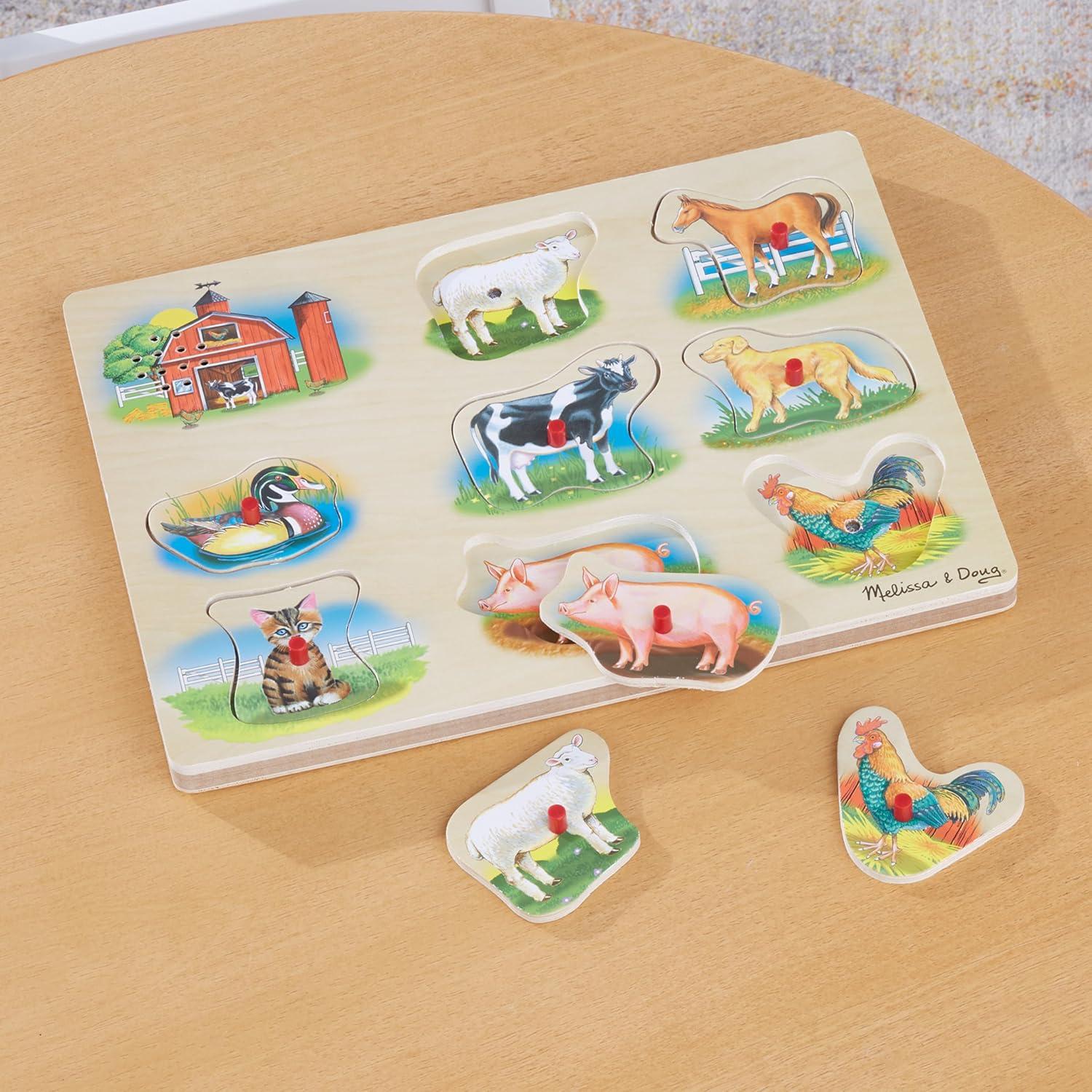 imageMelissa ampamp Doug Farm Sound Puzzle  Wooden Peg Puzzle with Sound Effects 8 pcs