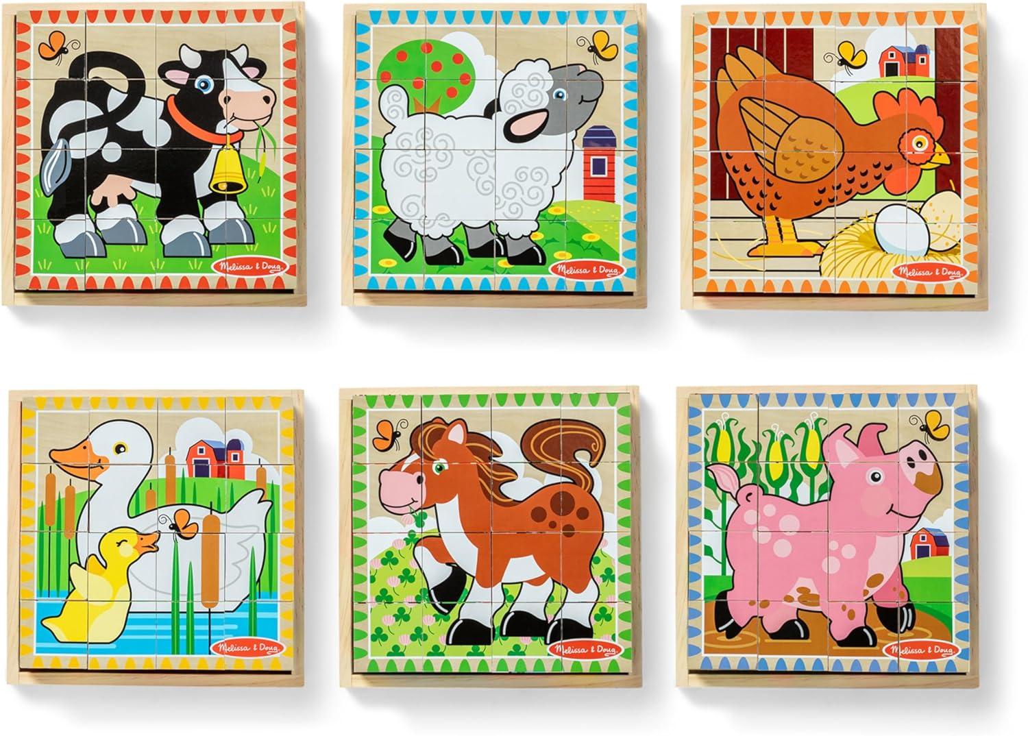 imageMelissa ampamp Doug Farm Wooden Cube Puzzle with Storage Tray  6in1 Animal Puzzle for Toddlers and Preschoolers  16 Wooden Cubes  Farm Toy for Kids Ages 3  FSC Certified
