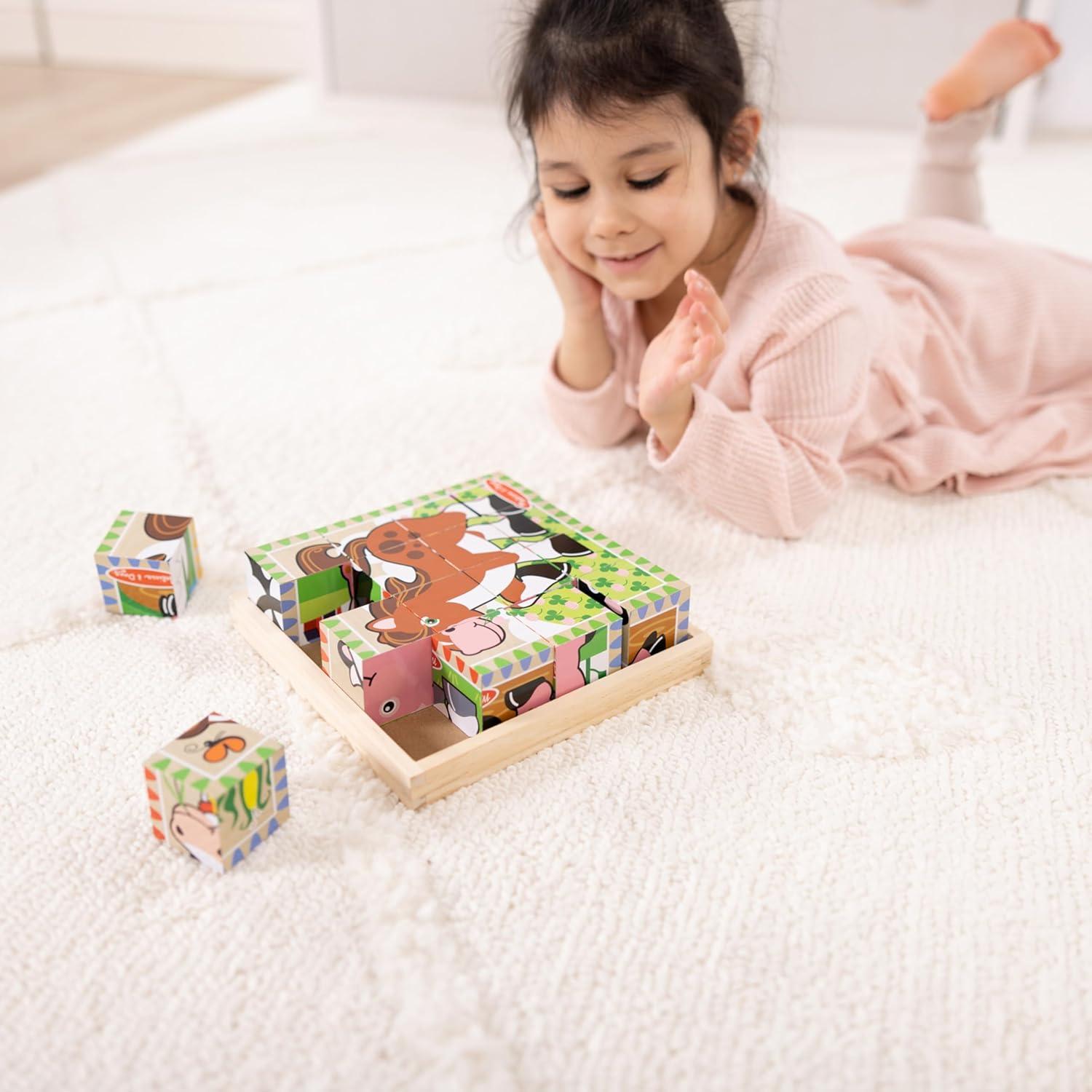 imageMelissa ampamp Doug Farm Wooden Cube Puzzle with Storage Tray  6in1 Animal Puzzle for Toddlers and Preschoolers  16 Wooden Cubes  Farm Toy for Kids Ages 3  FSC Certified