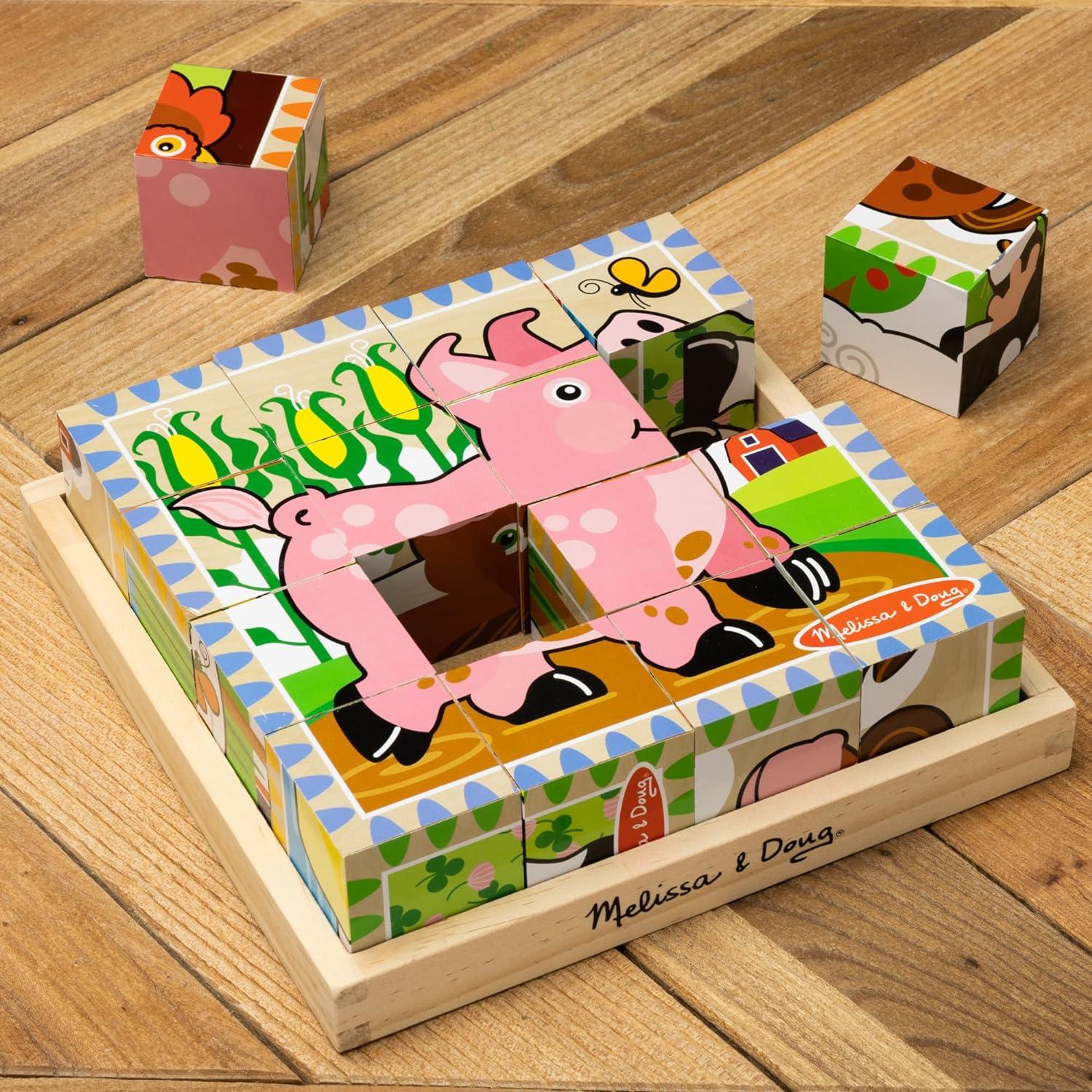 imageMelissa ampamp Doug Farm Wooden Cube Puzzle with Storage Tray  6in1 Animal Puzzle for Toddlers and Preschoolers  16 Wooden Cubes  Farm Toy for Kids Ages 3  FSC Certified