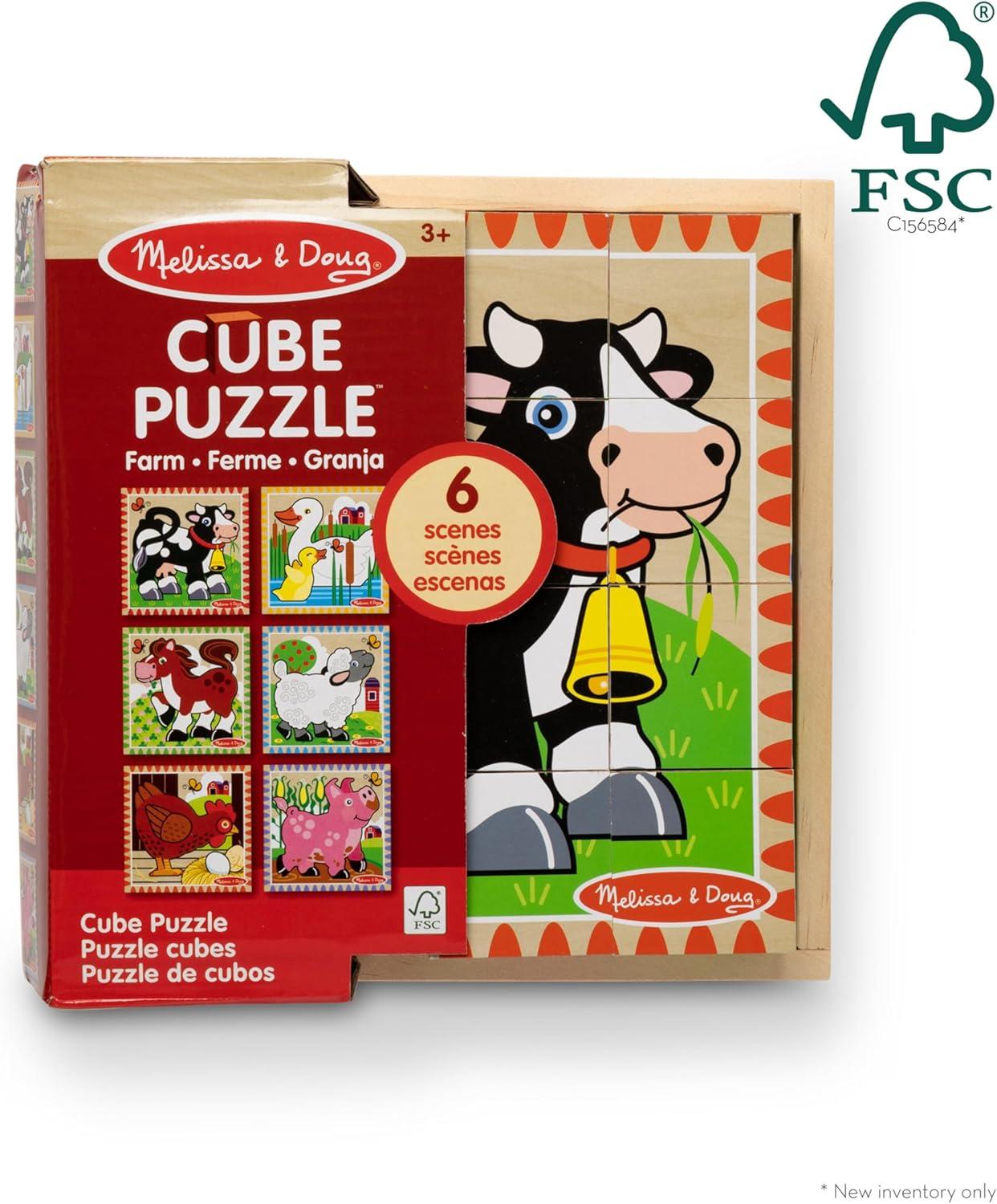 imageMelissa ampamp Doug Farm Wooden Cube Puzzle with Storage Tray  6in1 Animal Puzzle for Toddlers and Preschoolers  16 Wooden Cubes  Farm Toy for Kids Ages 3  FSC Certified