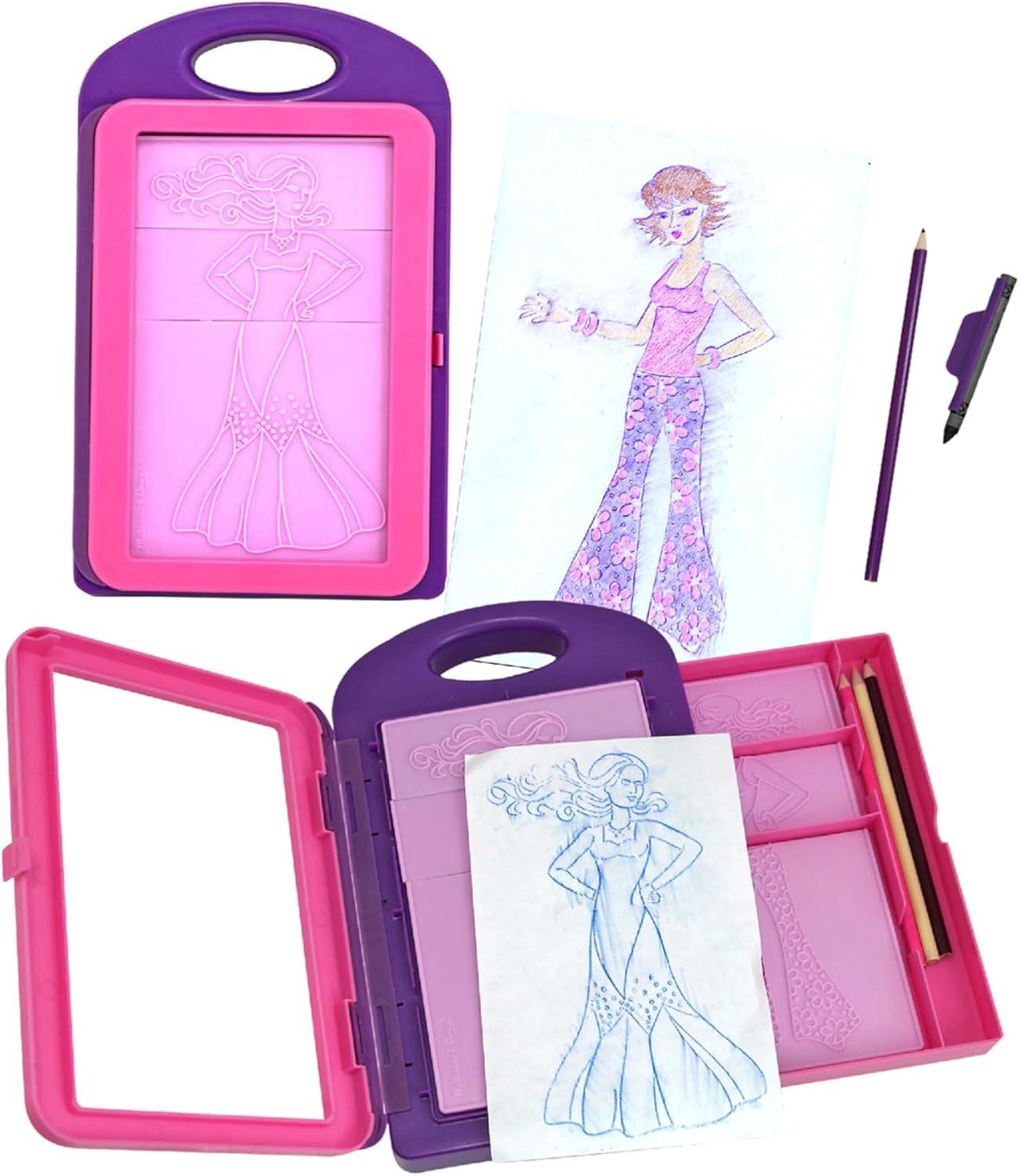 imageMelissa ampamp Doug Fashion Design Art Activity Kit  9 DoubleSided Rubbing Plates 4 Pencils Crayon  Fashion Plates Travel Toys for Kids Ages 5Fashion Design