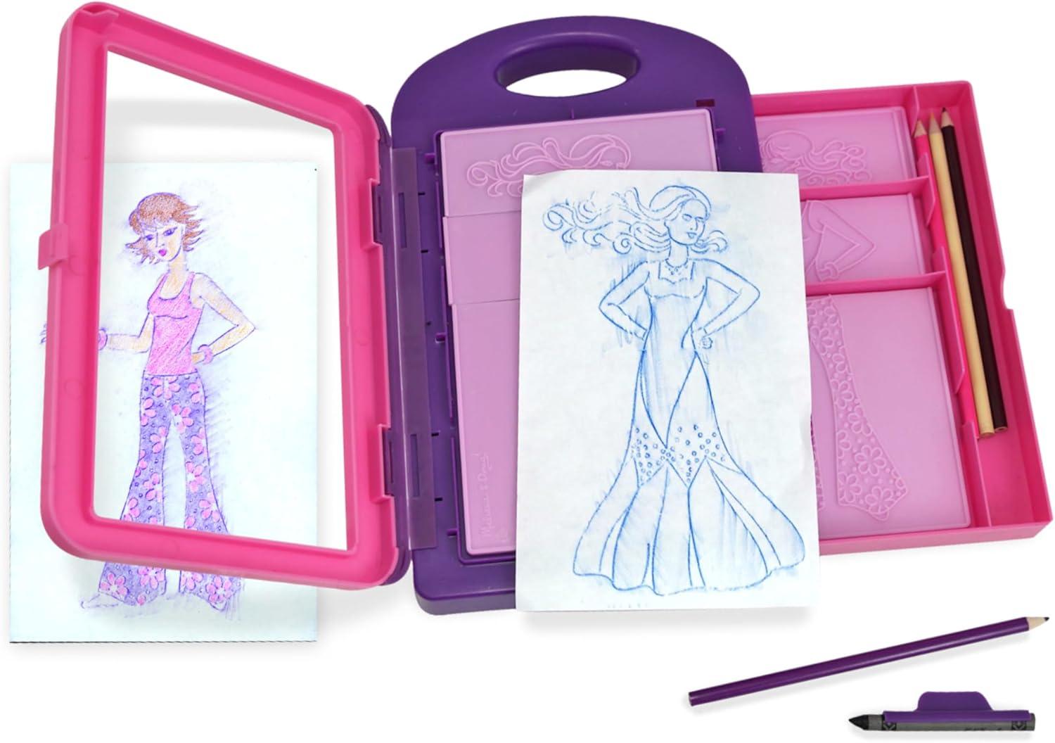 imageMelissa ampamp Doug Fashion Design Art Activity Kit  9 DoubleSided Rubbing Plates 4 Pencils Crayon  Fashion Plates Travel Toys for Kids Ages 5Fashion Design