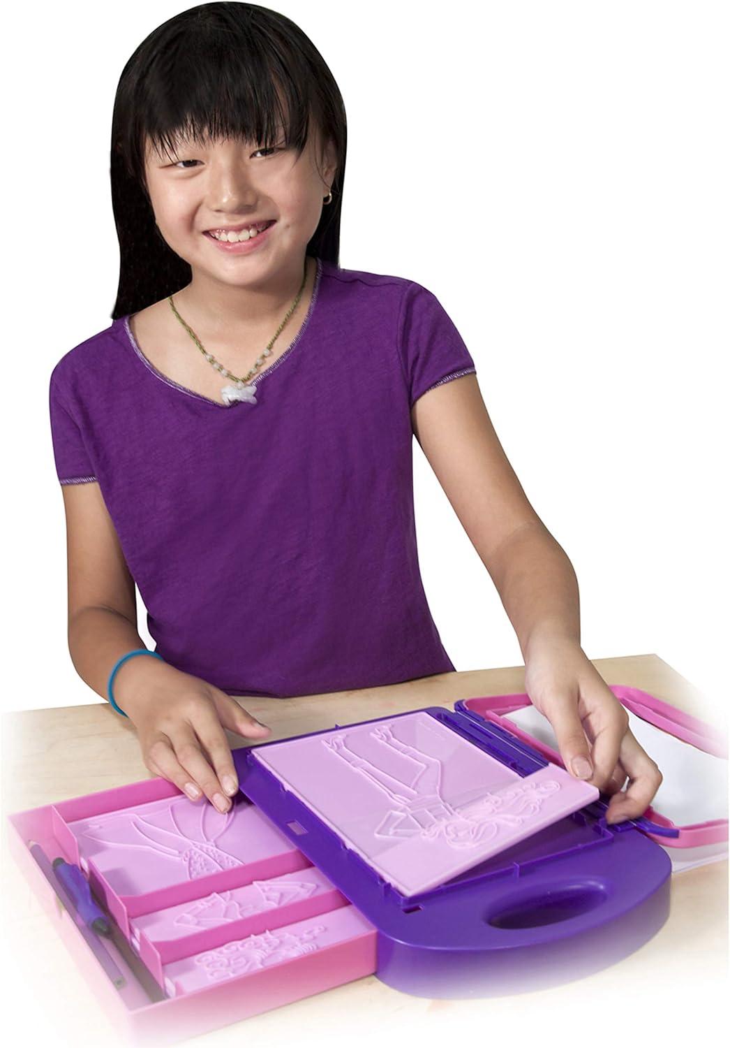 imageMelissa ampamp Doug Fashion Design Art Activity Kit  9 DoubleSided Rubbing Plates 4 Pencils Crayon  Fashion Plates Travel Toys for Kids Ages 5Fashion Design
