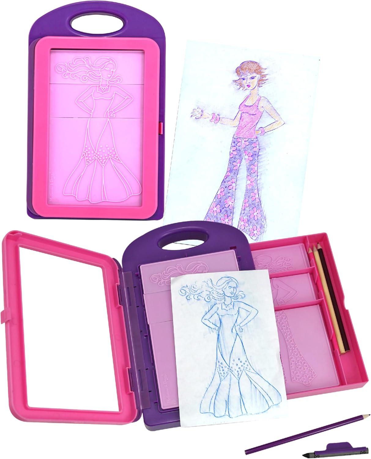 imageMelissa ampamp Doug Fashion Design Art Activity Kit  9 DoubleSided Rubbing Plates 4 Pencils Crayon  Fashion Plates Travel Toys for Kids Ages 5Fashion Design
