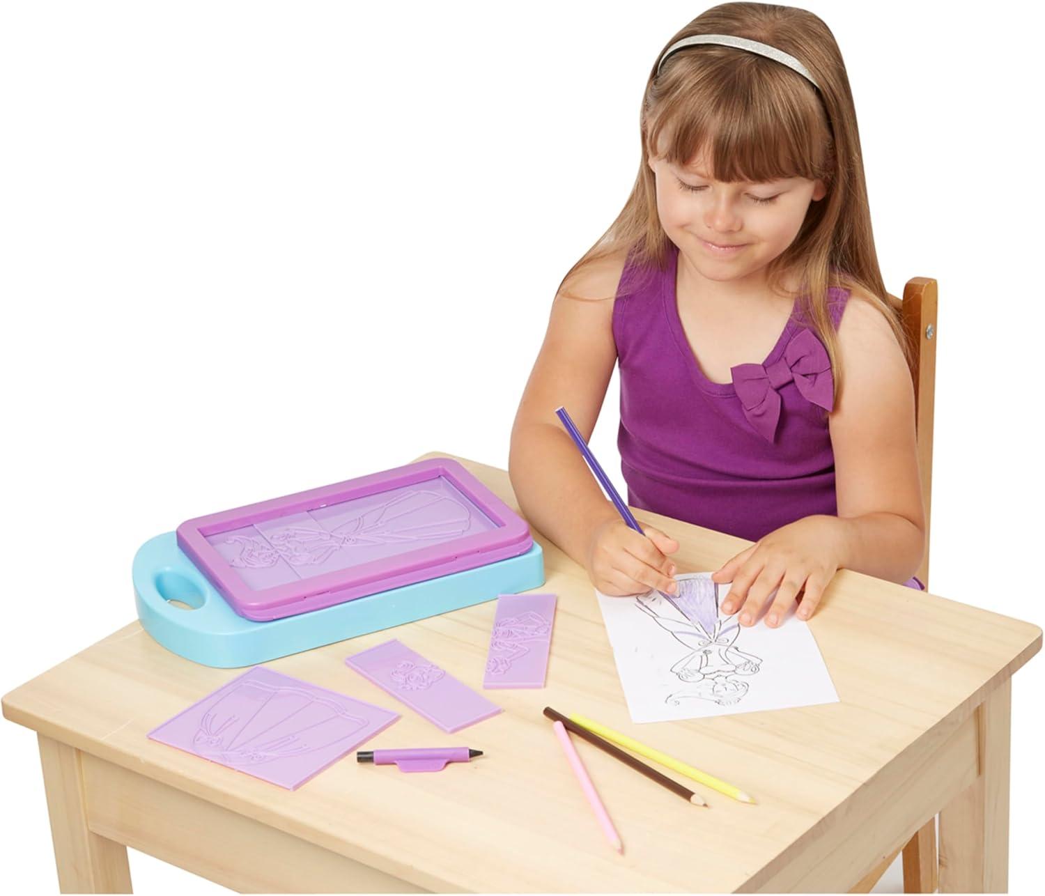 imageMelissa ampamp Doug Fashion Design Art Activity Kit  9 DoubleSided Rubbing Plates 4 Pencils Crayon  Fashion Plates Travel Toys for Kids Ages 5Princess Design