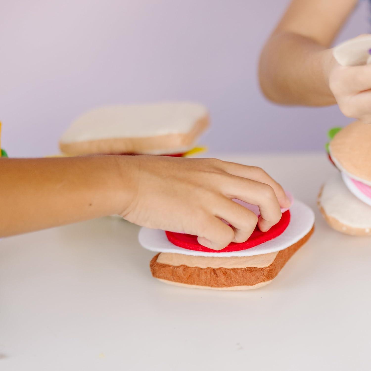 imageMelissa ampamp Doug Felt Food Sandwich Play Food Set 33 pcs Orange 1 CountFelt Play Food