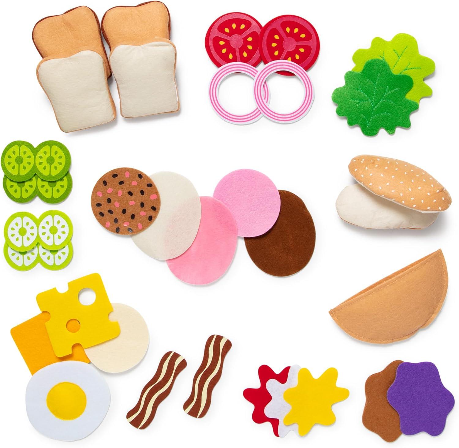 imageMelissa ampamp Doug Felt Food Sandwich Play Food Set 33 pcs Orange 1 CountFelt Play Food