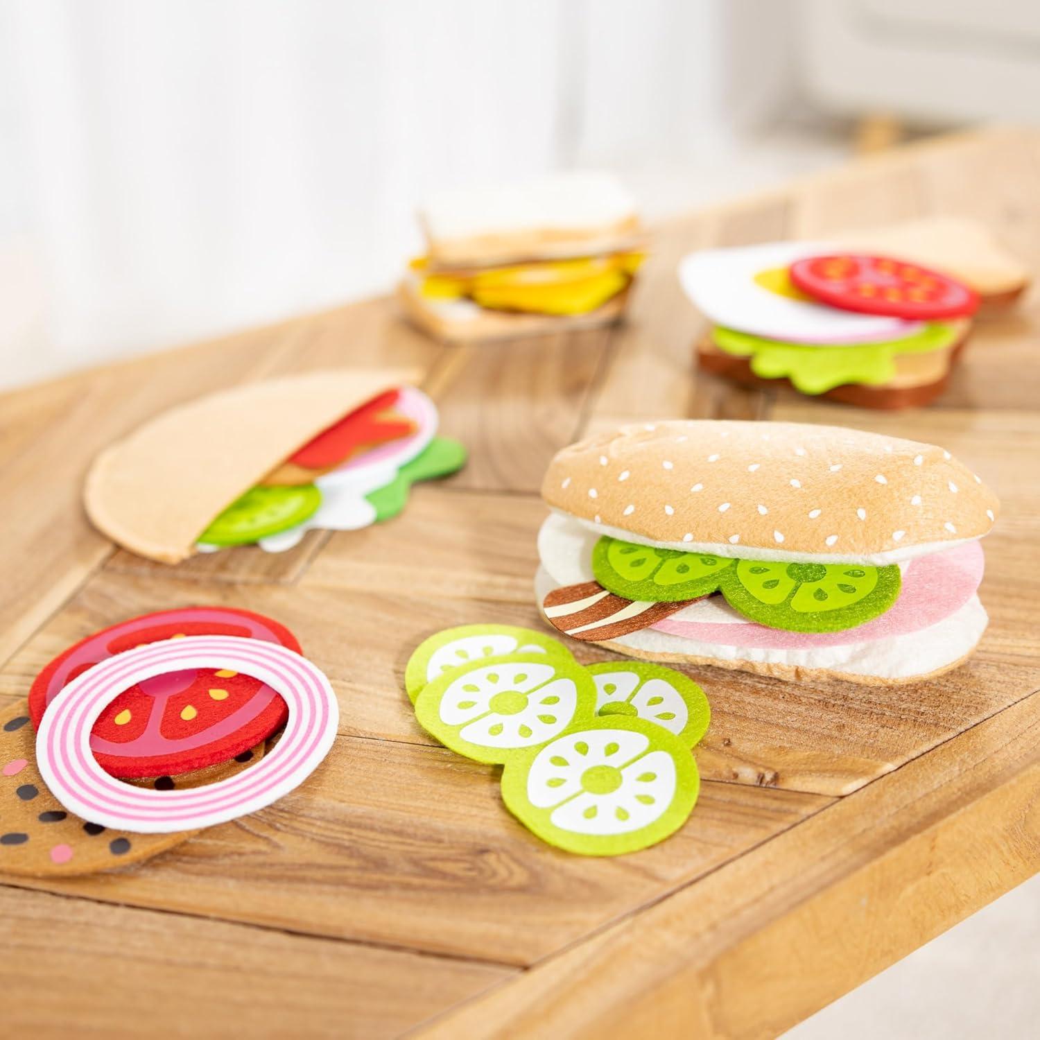 imageMelissa ampamp Doug Felt Food Sandwich Play Food Set 33 pcs Orange 1 CountFelt Play Food