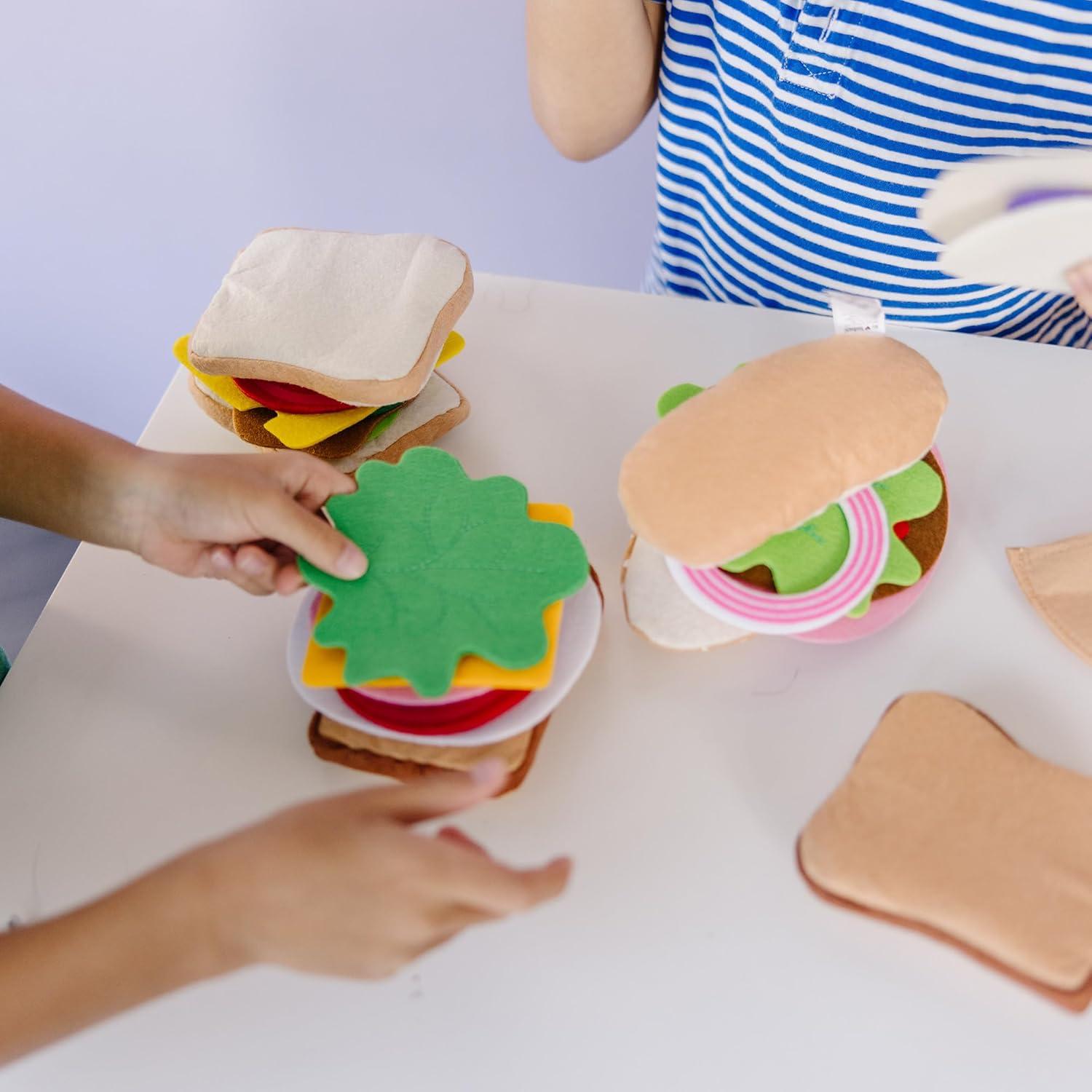 imageMelissa ampamp Doug Felt Food Sandwich Play Food Set 33 pcs Orange 1 CountFelt Play Food