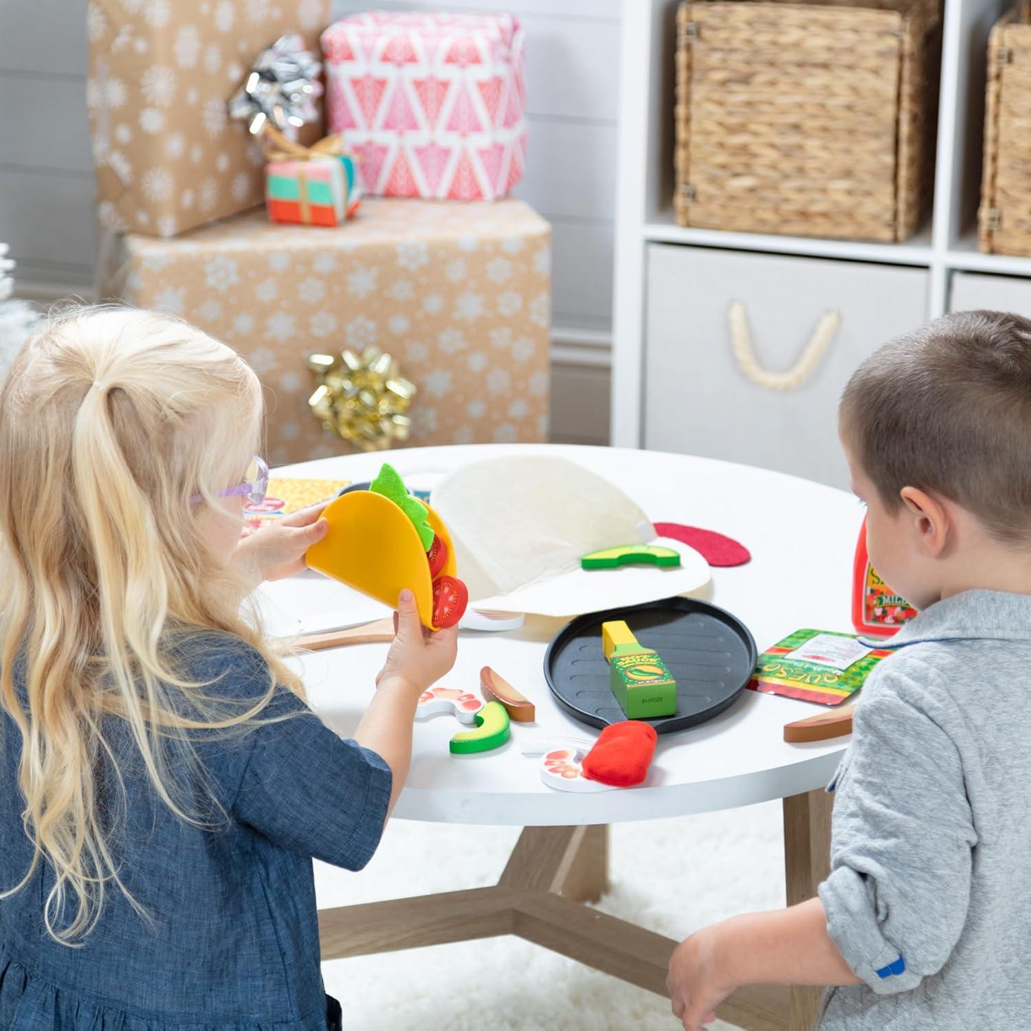 imageMelissa ampamp Doug Fill ampamp Fold Taco ampamp Tortilla Set 43 Pieces  Sliceable Wooden Mexican Play Food Skillet and More  FSC Certified