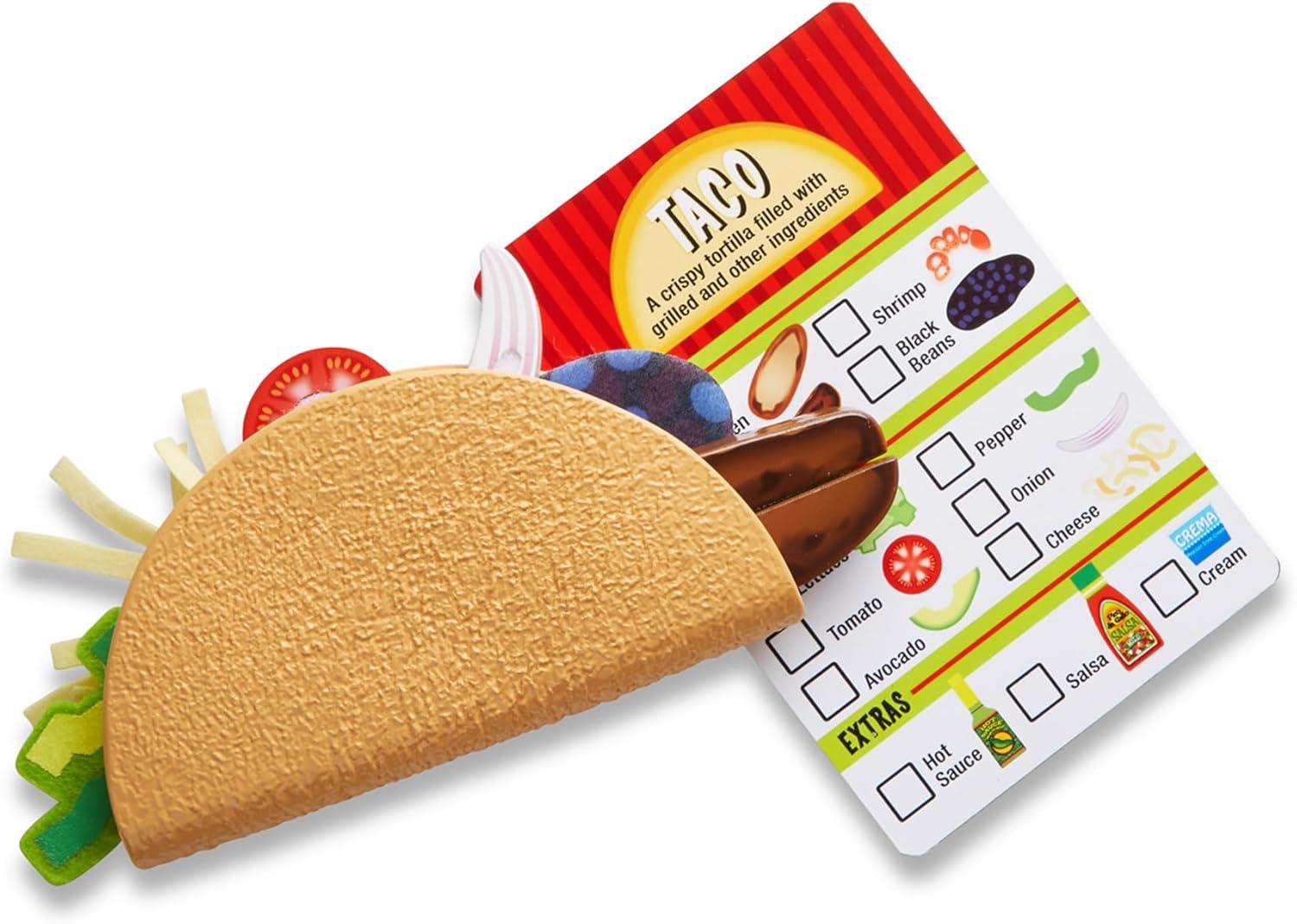 imageMelissa ampamp Doug Fill ampamp Fold Taco ampamp Tortilla Set 43 Pieces  Sliceable Wooden Mexican Play Food Skillet and More  FSC Certified