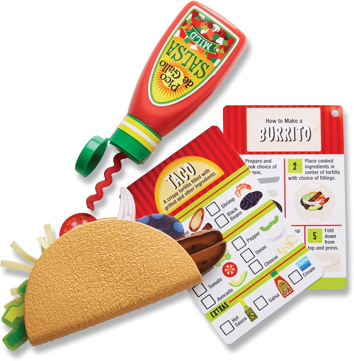 imageMelissa ampamp Doug Fill ampamp Fold Taco ampamp Tortilla Set 43 Pieces  Sliceable Wooden Mexican Play Food Skillet and More  FSC Certified