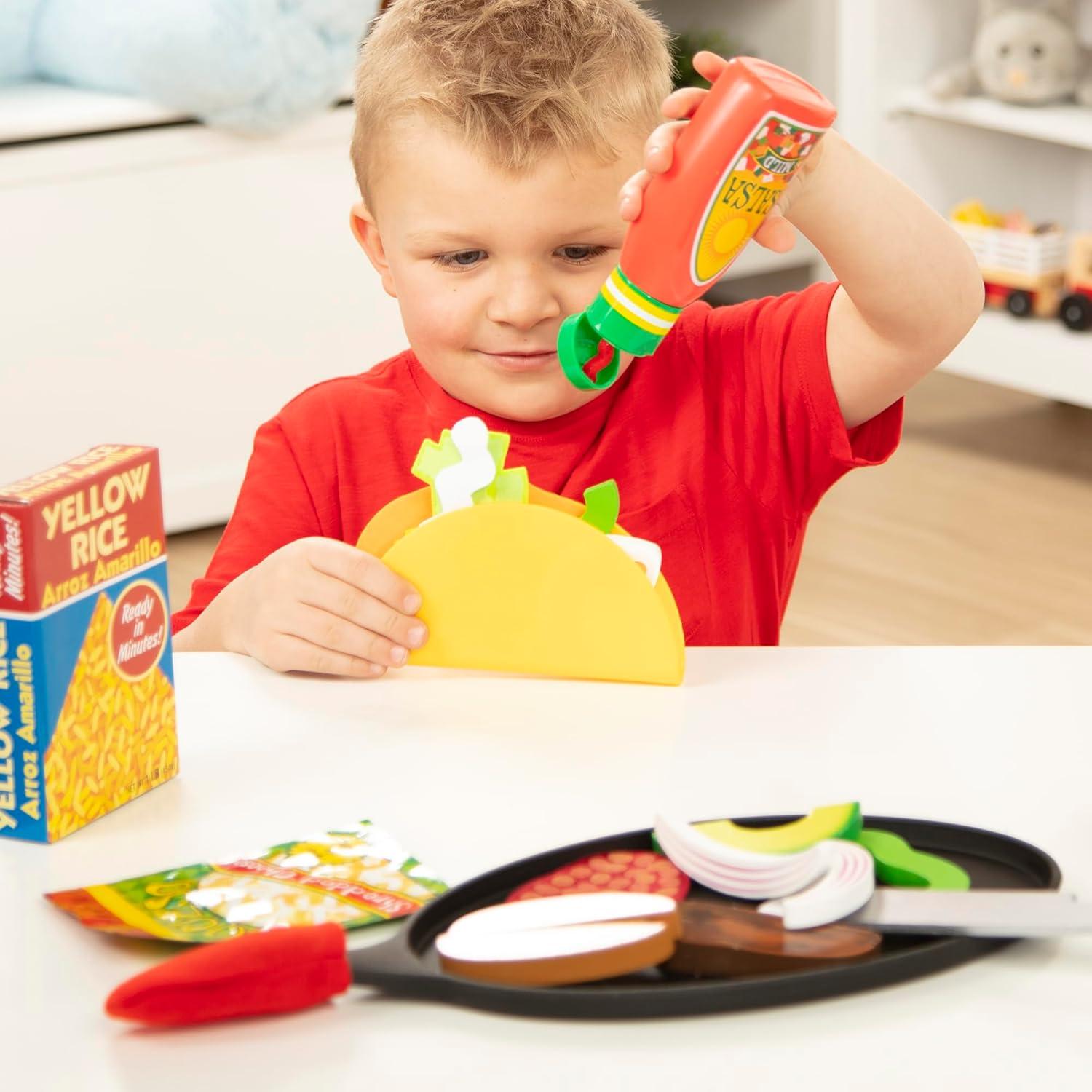 imageMelissa ampamp Doug Fill ampamp Fold Taco ampamp Tortilla Set 43 Pieces  Sliceable Wooden Mexican Play Food Skillet and More  FSC Certified