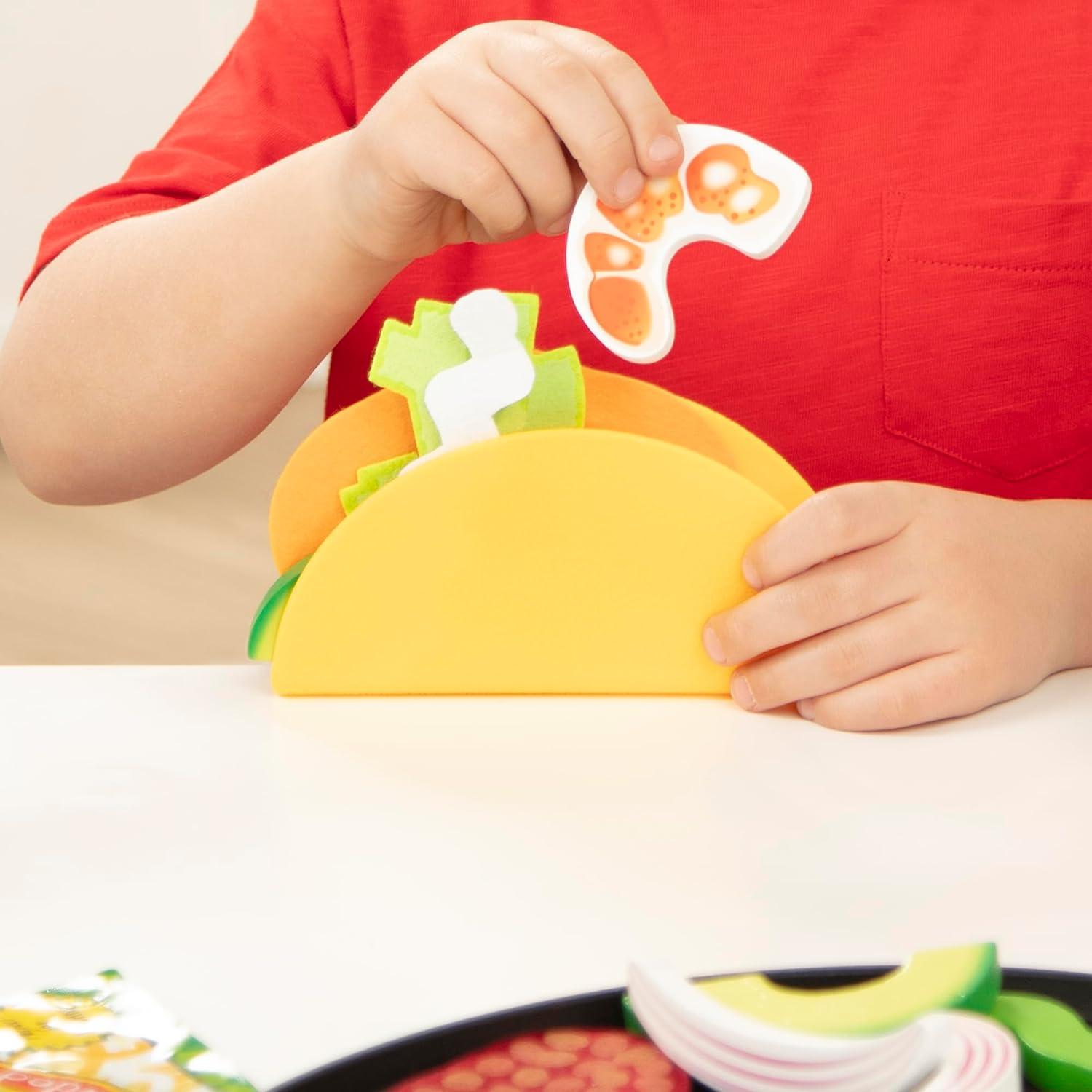 imageMelissa ampamp Doug Fill ampamp Fold Taco ampamp Tortilla Set 43 Pieces  Sliceable Wooden Mexican Play Food Skillet and More  FSC Certified