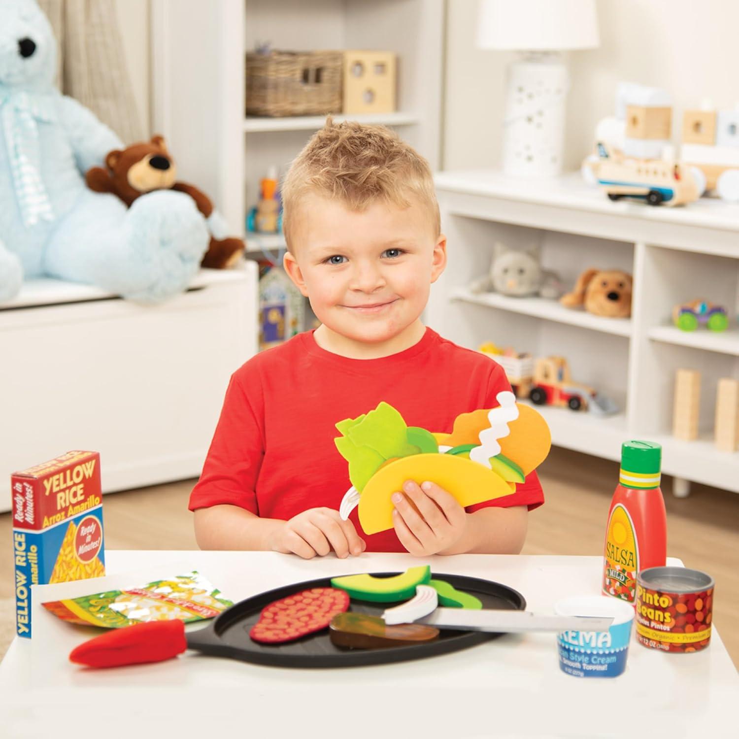 imageMelissa ampamp Doug Fill ampamp Fold Taco ampamp Tortilla Set 43 Pieces  Sliceable Wooden Mexican Play Food Skillet and More  FSC Certified