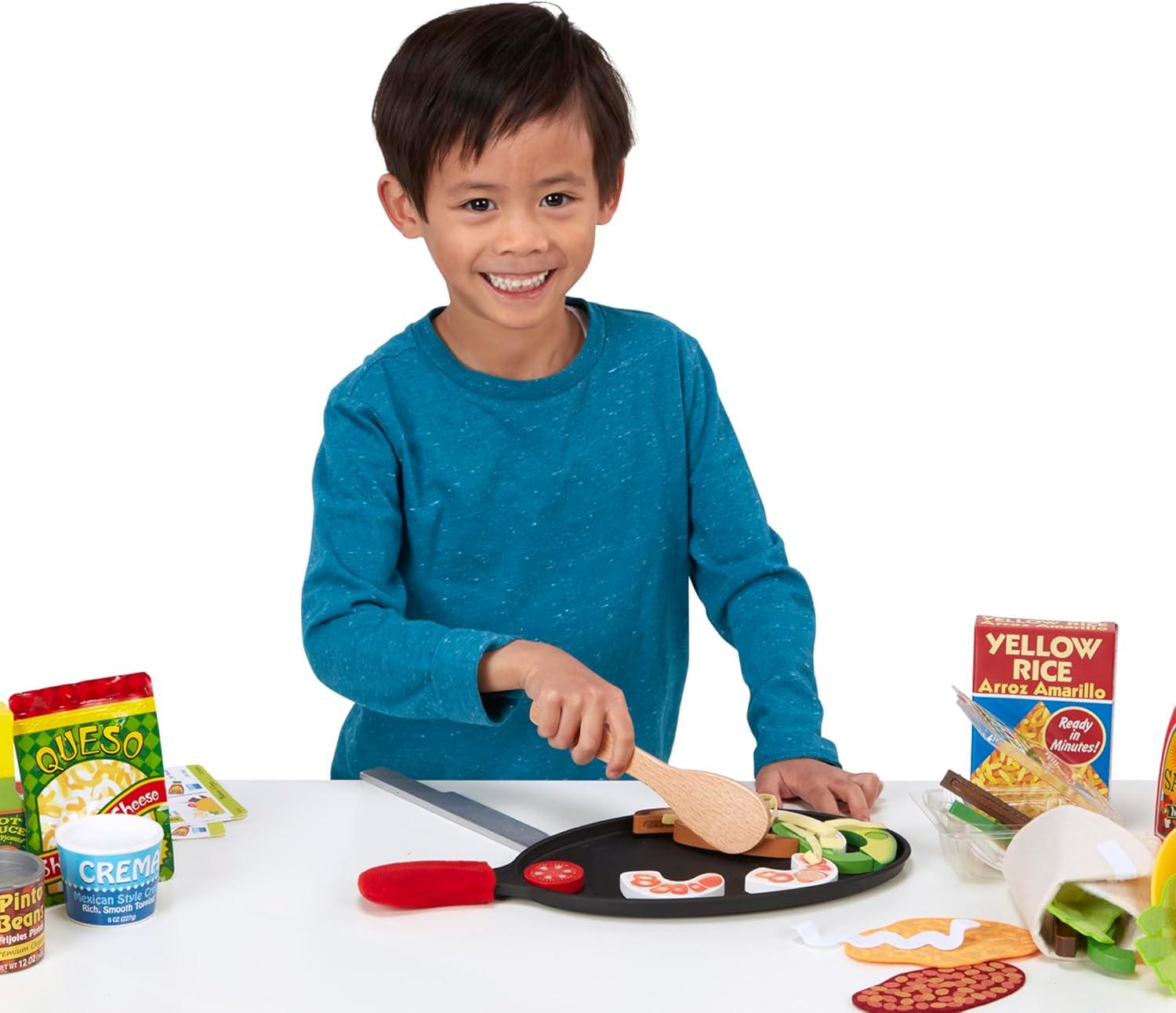 imageMelissa ampamp Doug Fill ampamp Fold Taco ampamp Tortilla Set 43 Pieces  Sliceable Wooden Mexican Play Food Skillet and More  FSC Certified