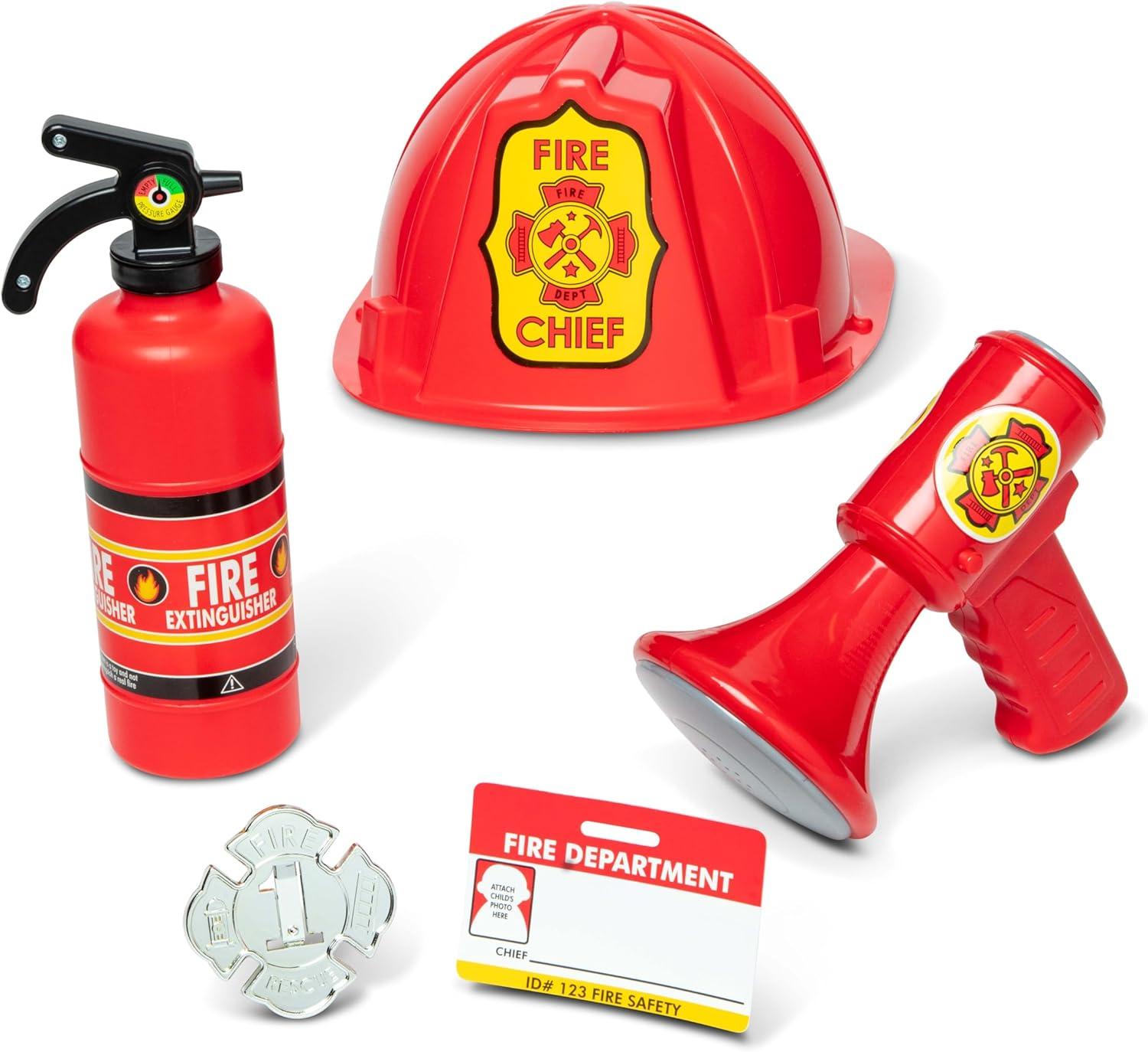 imageMelissa ampamp Doug Fire Chief Role Play Costume DressUp Set Pretend Play Firefighter Outfit with Realistic Accessories for Kids and Toddlers Ages 3