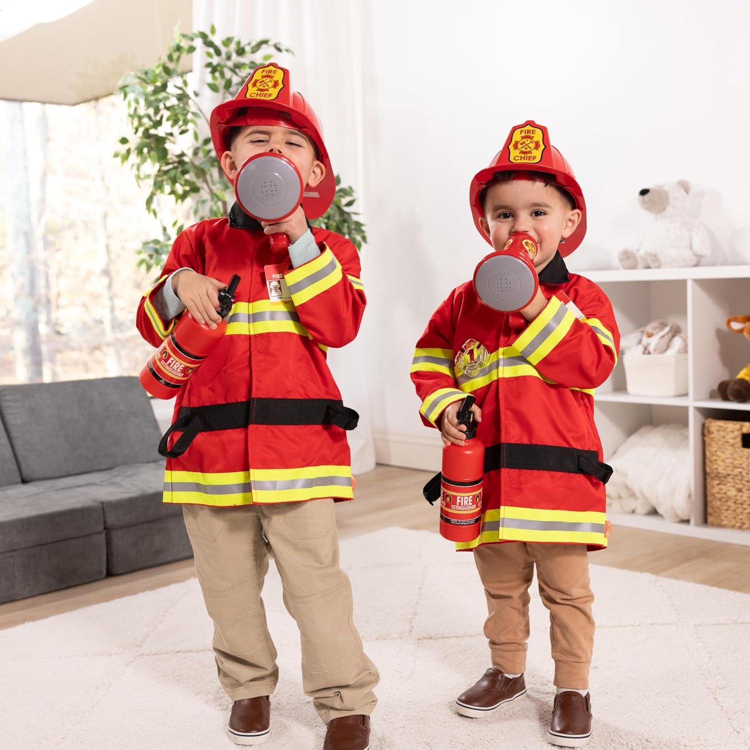 imageMelissa ampamp Doug Fire Chief Role Play Costume DressUp Set Pretend Play Firefighter Outfit with Realistic Accessories for Kids and Toddlers Ages 3