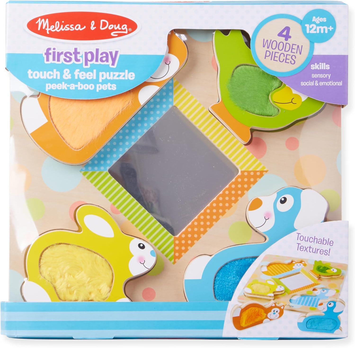 imageMelissa ampamp Doug First Play PeekaBoo Pets Wooden Touch and Feel Puzzle with Mirror Mirror Toy for Babies and Toddlers Sensory Toy PuzzlePuzzle