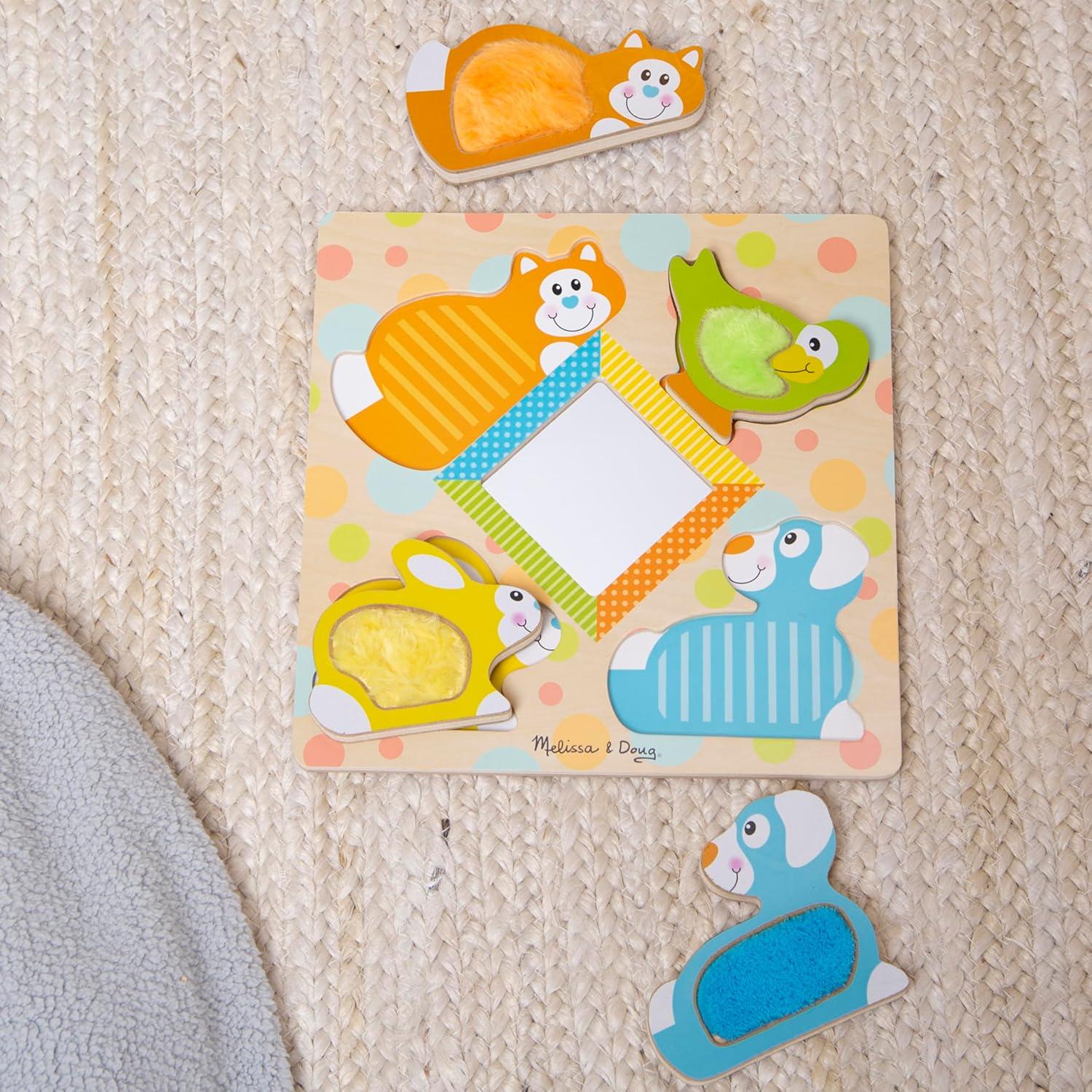 imageMelissa ampamp Doug First Play PeekaBoo Pets Wooden Touch and Feel Puzzle with Mirror Mirror Toy for Babies and Toddlers Sensory Toy PuzzlePuzzle