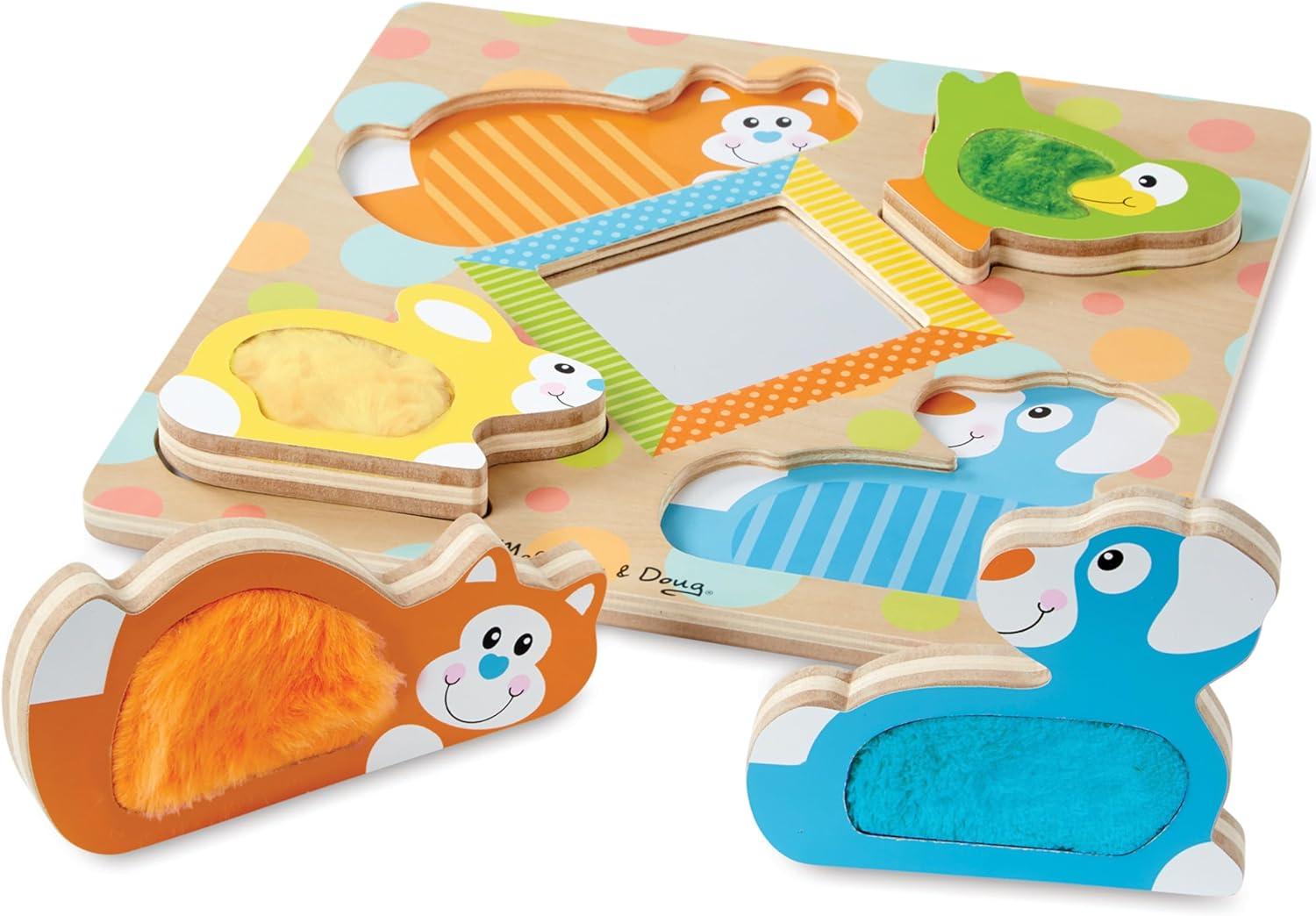 imageMelissa ampamp Doug First Play PeekaBoo Pets Wooden Touch and Feel Puzzle with Mirror Mirror Toy for Babies and Toddlers Sensory Toy PuzzlePuzzle