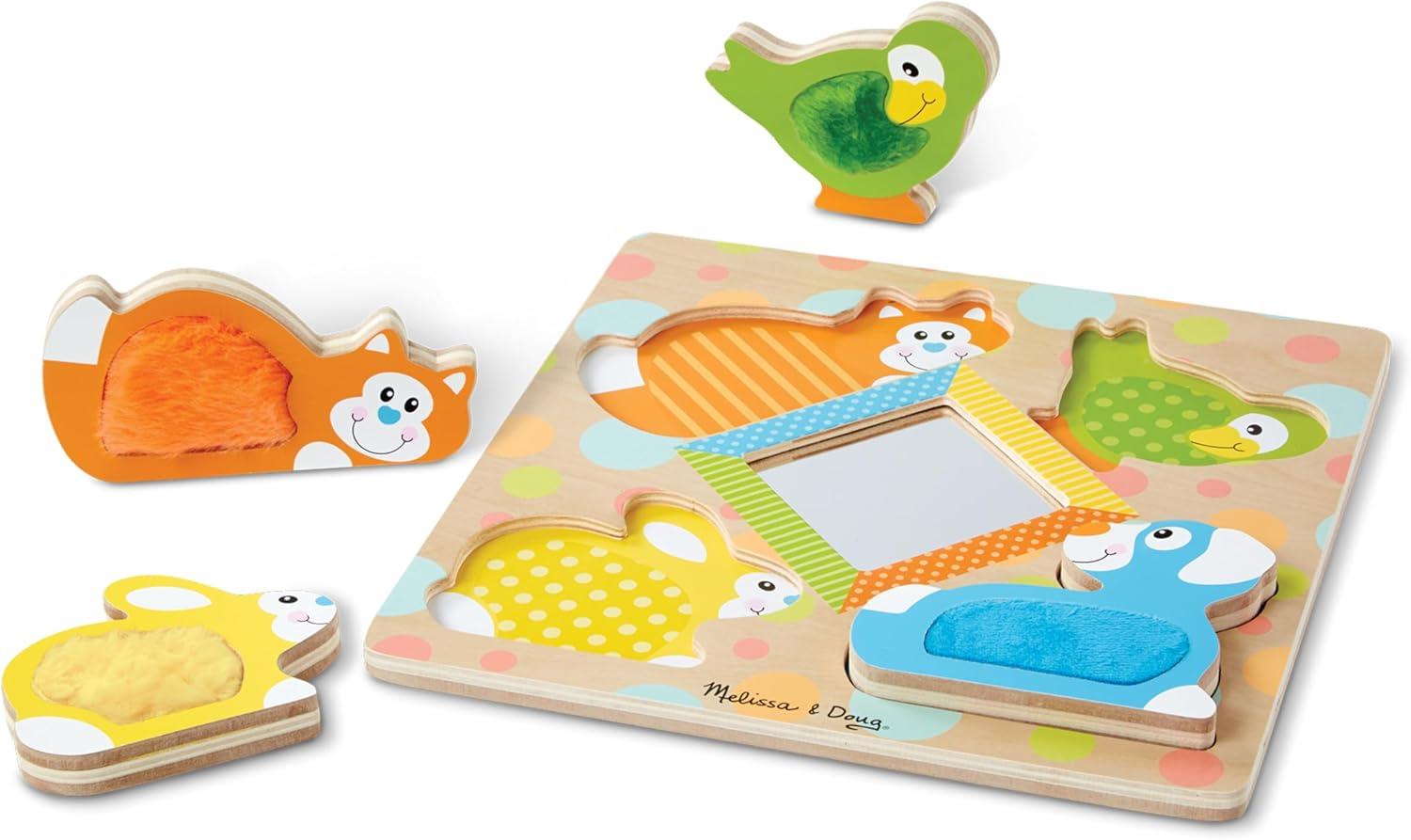 imageMelissa ampamp Doug First Play PeekaBoo Pets Wooden Touch and Feel Puzzle with Mirror Mirror Toy for Babies and Toddlers Sensory Toy PuzzlePuzzle
