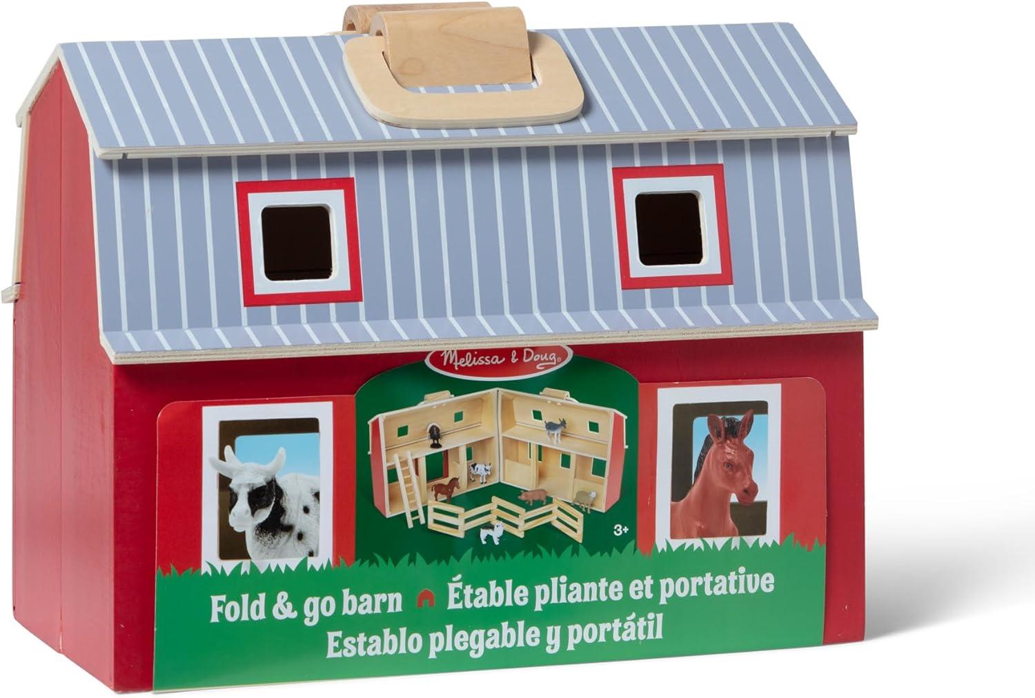 imageMelissa ampamp Doug Fold and Go Wooden Barn with 7 Animal Play Figures  Farm Animals Barn Toy Portable Toys Farm Toys for Kids and Toddlers Ages 3Set