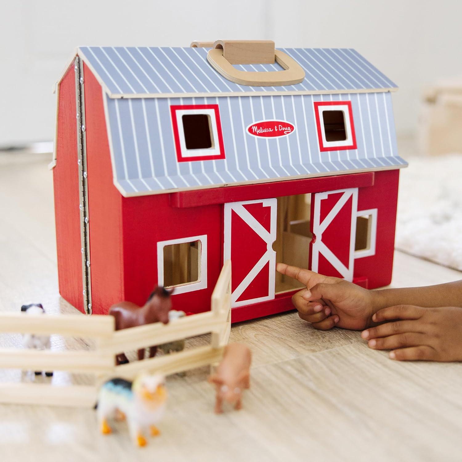 imageMelissa ampamp Doug Fold and Go Wooden Barn with 7 Animal Play Figures  Farm Animals Barn Toy Portable Toys Farm Toys for Kids and Toddlers Ages 3Set