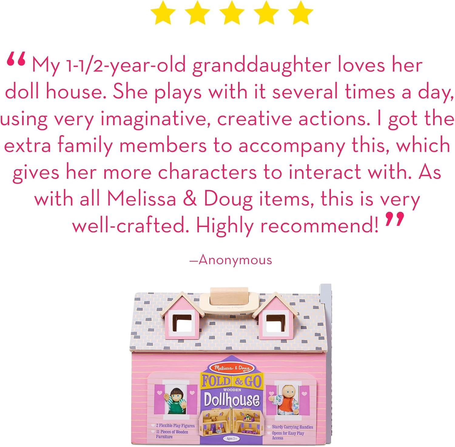 imageMelissa ampamp Doug Fold and Go Wooden Dollhouse with 2 Dolls and Wooden FurnitureMultiOne Size
