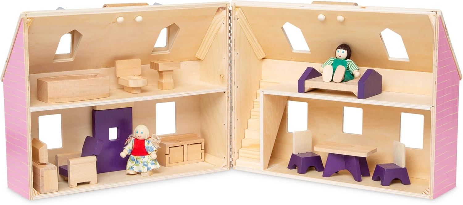 imageMelissa ampamp Doug Fold and Go Wooden Dollhouse with 2 Dolls and Wooden FurnitureMultiOne Size