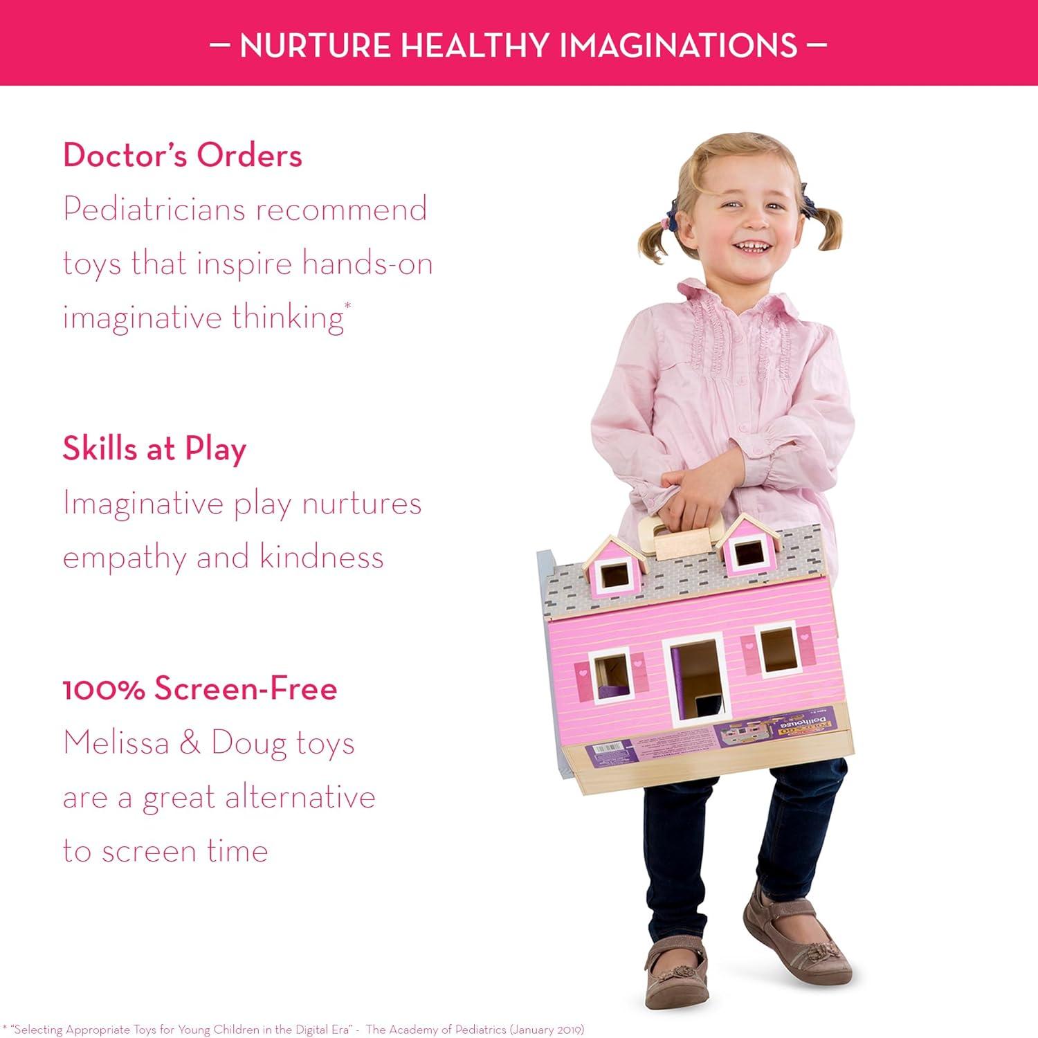 imageMelissa ampamp Doug Fold and Go Wooden Dollhouse with 2 Dolls and Wooden FurnitureMultiOne Size