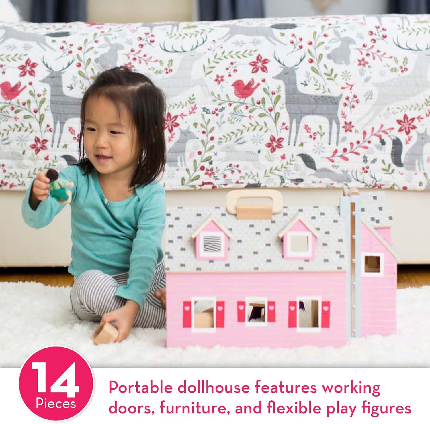 imageMelissa ampamp Doug Fold and Go Wooden Dollhouse with 2 Dolls and Wooden FurnitureMultiOne Size