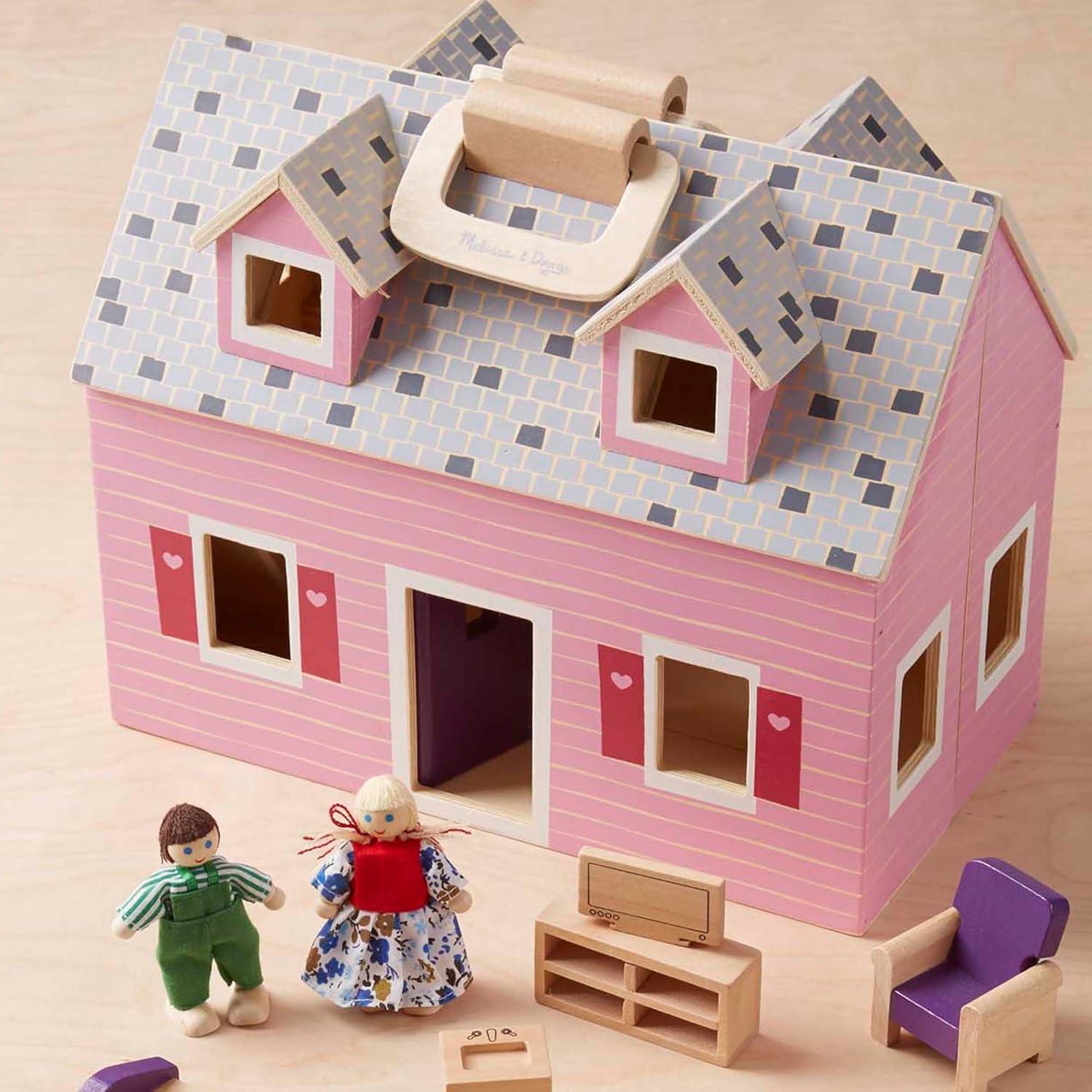 imageMelissa ampamp Doug Fold and Go Wooden Dollhouse with 2 Dolls and Wooden FurnitureMultiOne Size