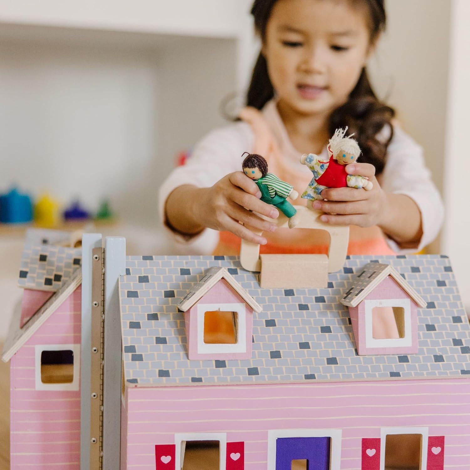 imageMelissa ampamp Doug Fold and Go Wooden Dollhouse with 2 Dolls and Wooden FurnitureMultiOne Size